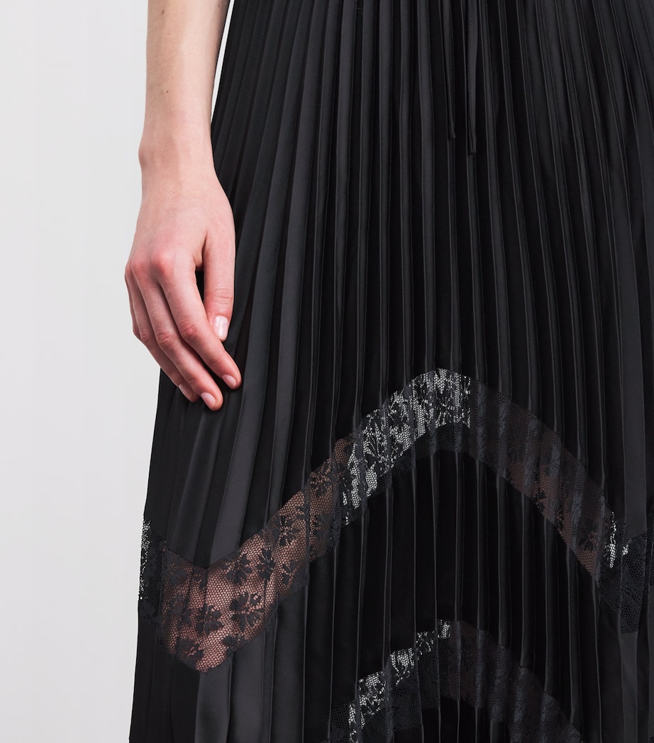 Lace-Trim Pleated Maxi Skirt BLACK Image 6