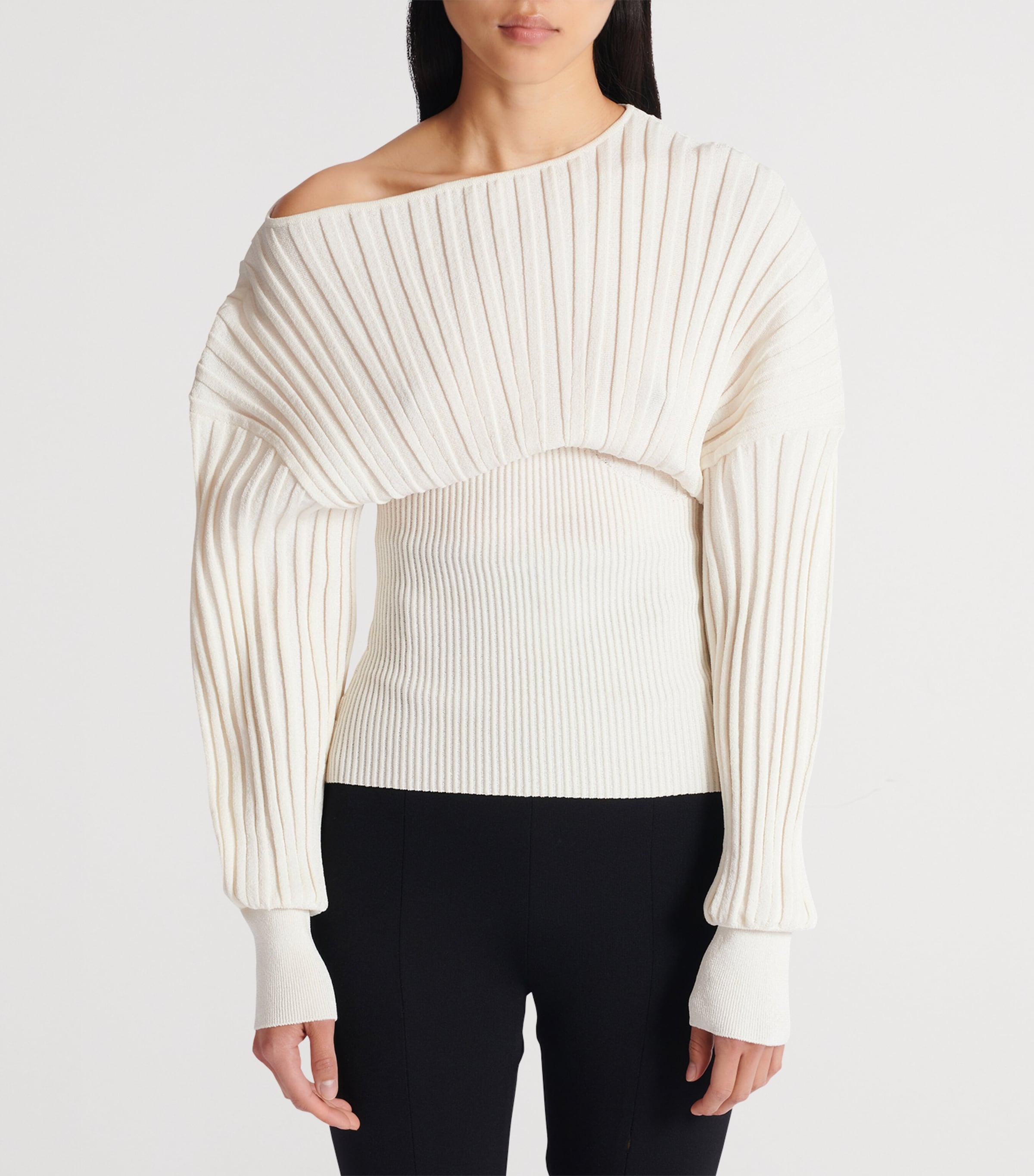 Rib-Knit One-Shoulder Sweater 0KA NATUREL Image 4