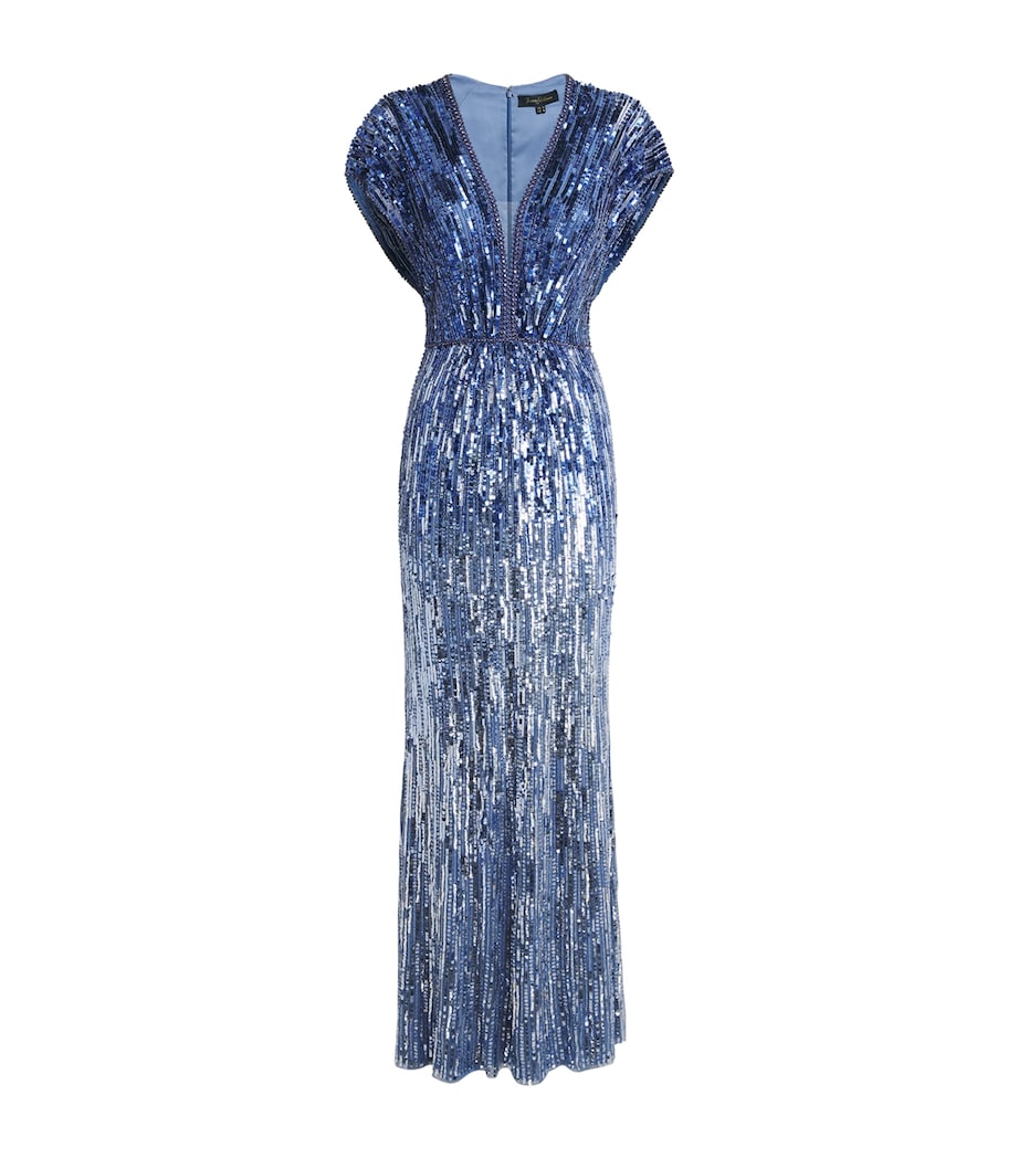 Jenny Packham Womens Sequinned Dusk Gown Denim Image 1