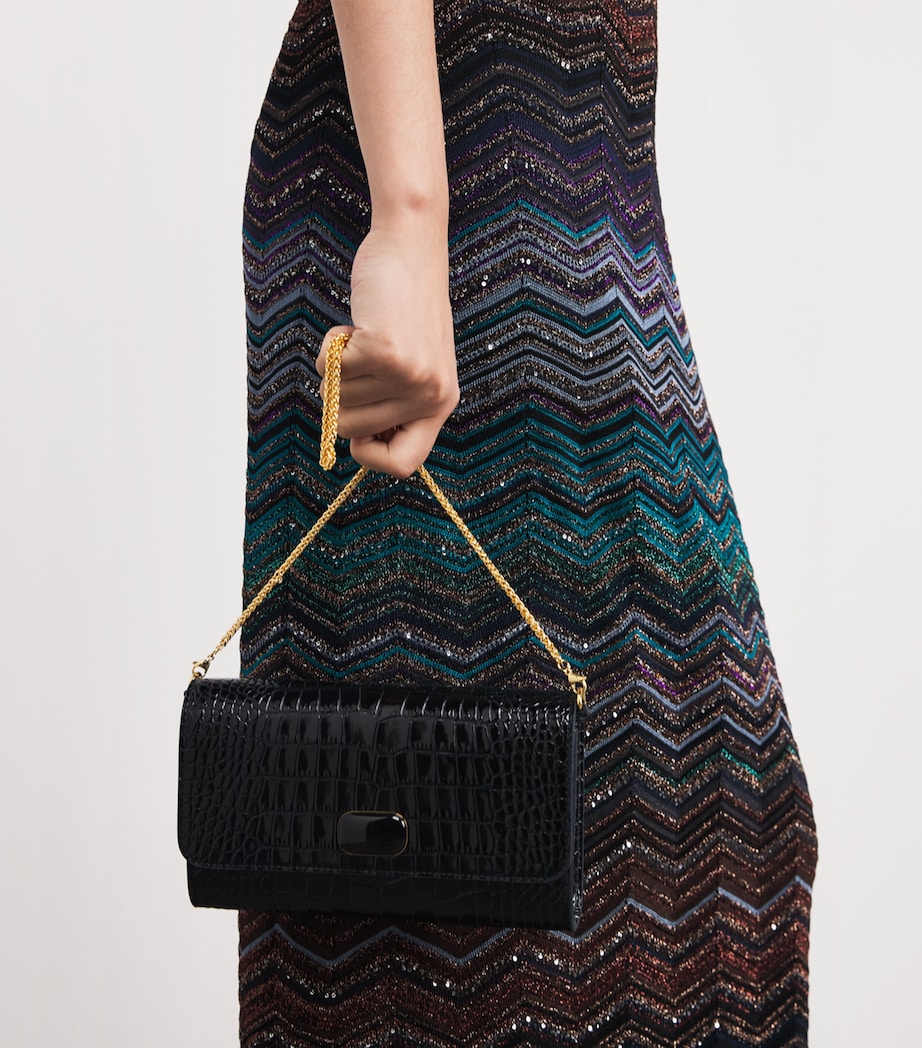 Leather Croc-Embossed Clutch Bag NAVY STAMPED CROC Image 5