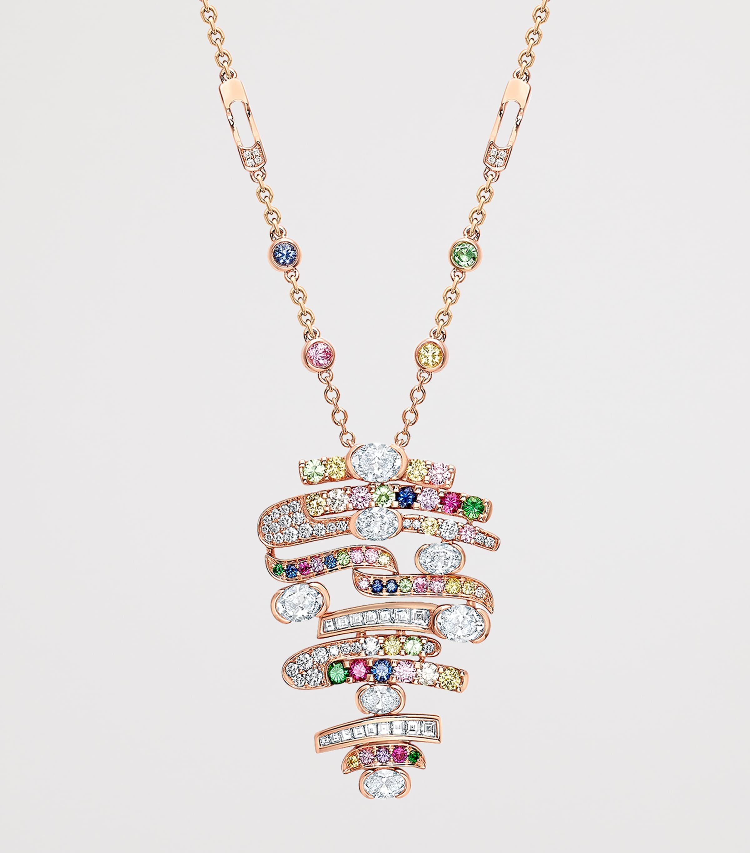 Boodles Rose Gold, Diamond, Sapphire, Ruby and Tsavorite Play of Light Chelsea Pendant Necklace Rose Gold Image 3
