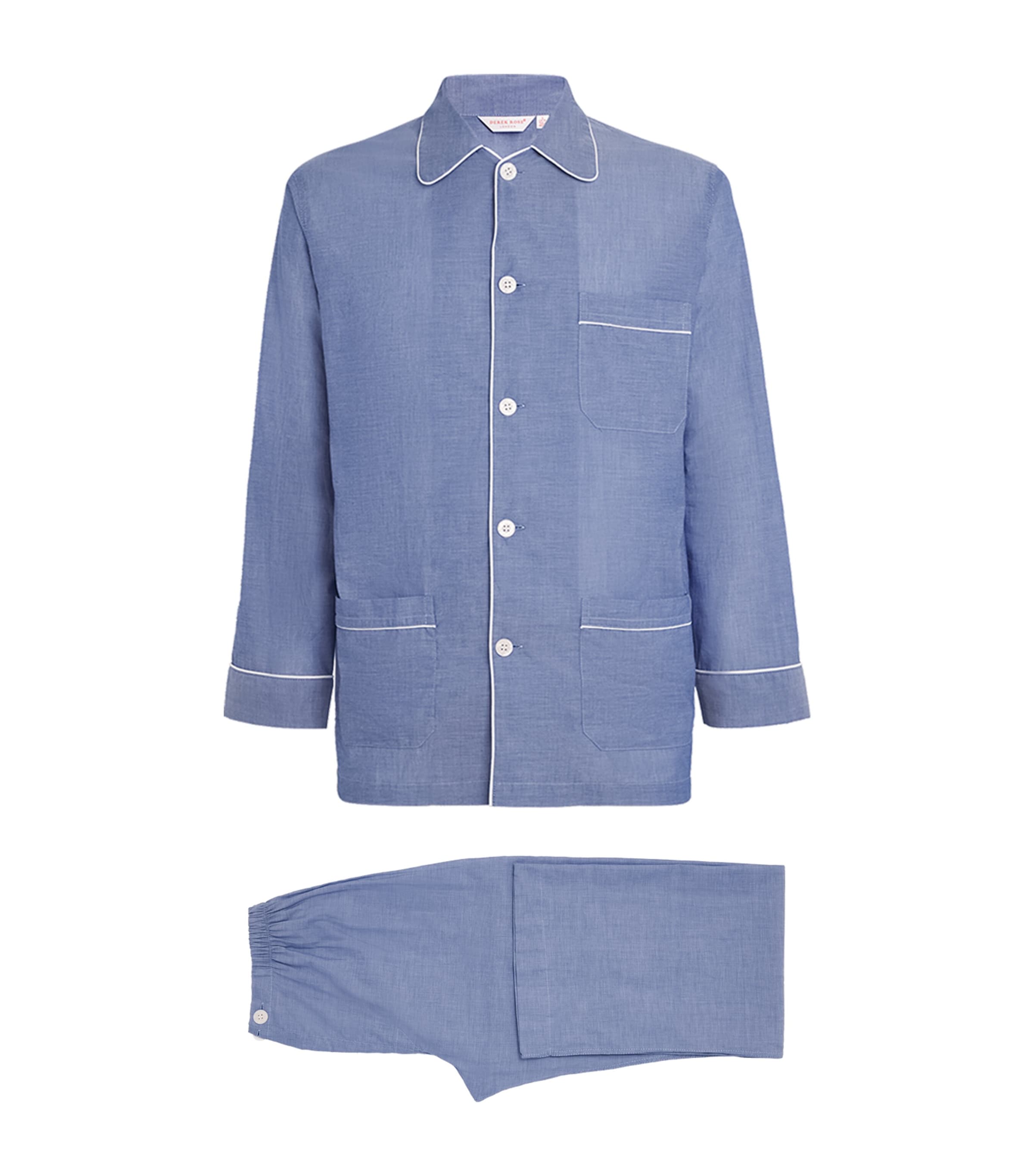 Derek Rose Mens Amalfi Classic Fit Pyjama Set Denim Blue Image 1
