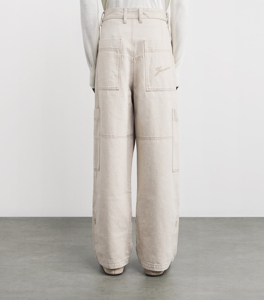 Cargo-Pocket Wide-Leg Jeans 130-LIGHT BEIGE Image 4