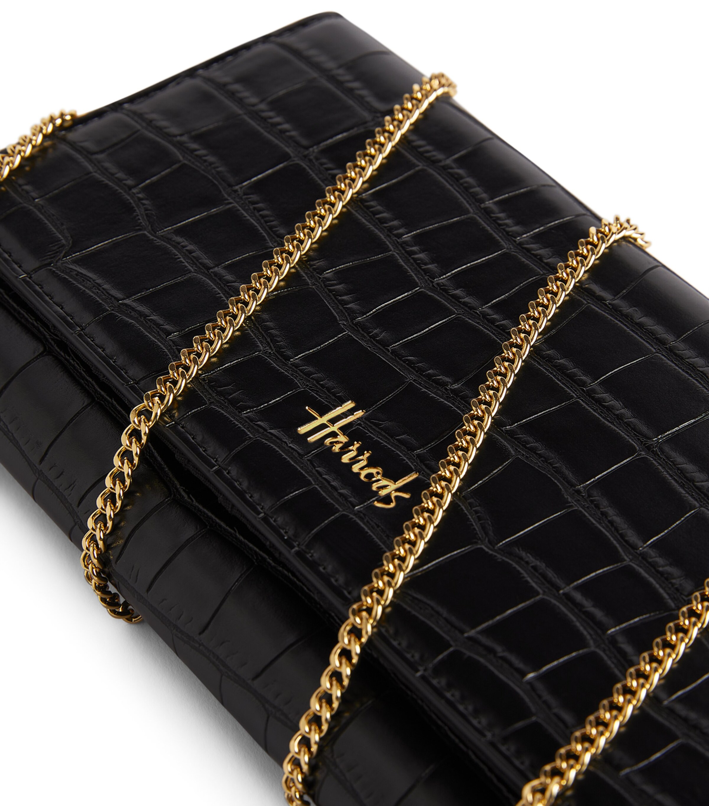 Harrods Croc-Embossed Oxford Chain Wallet Black Image 4