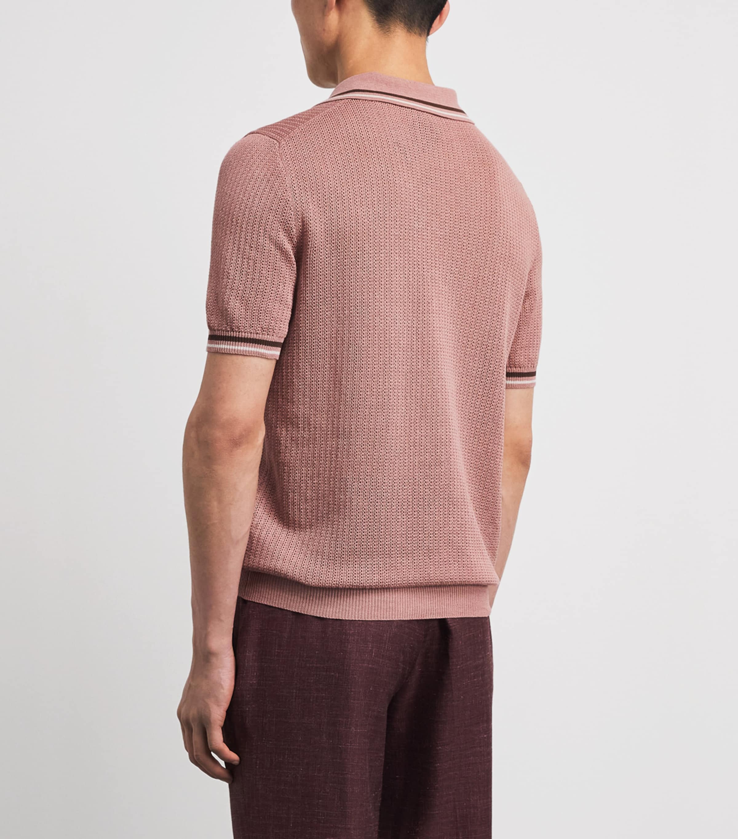 Isaia Mens Silk-Linen Open-Collar Polo Shirt Image 5