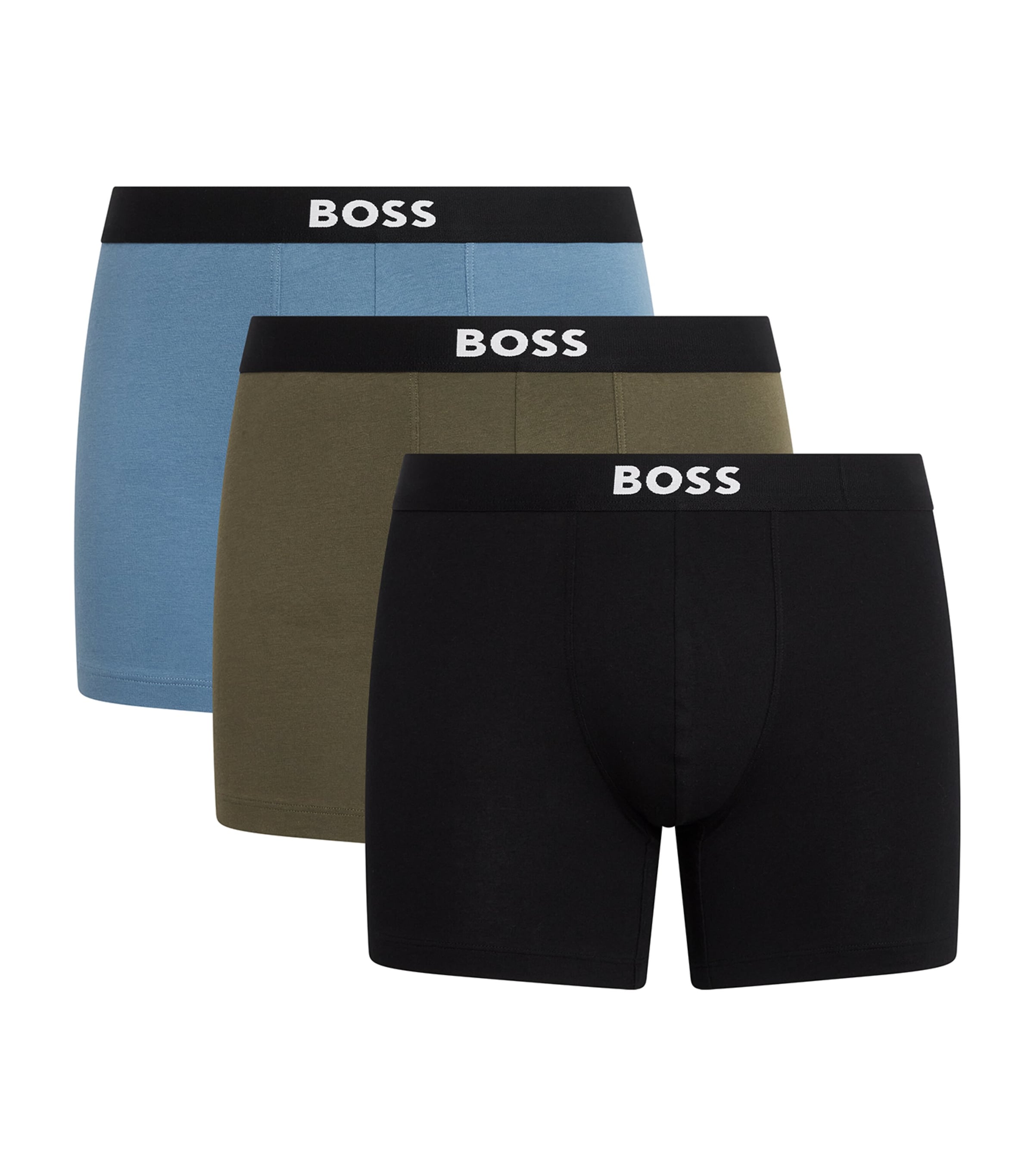 BOSS Mens Stretch-Cotton Boss One Trunks (Pack of 3) Open Green Image 1