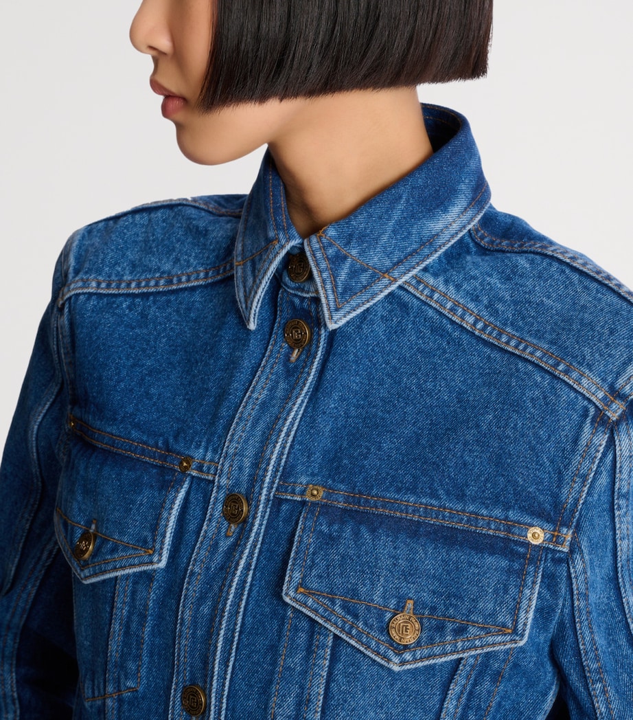 Cropped Faded Denim Jacket 6EX BLEU JEAN FONCE Image 6