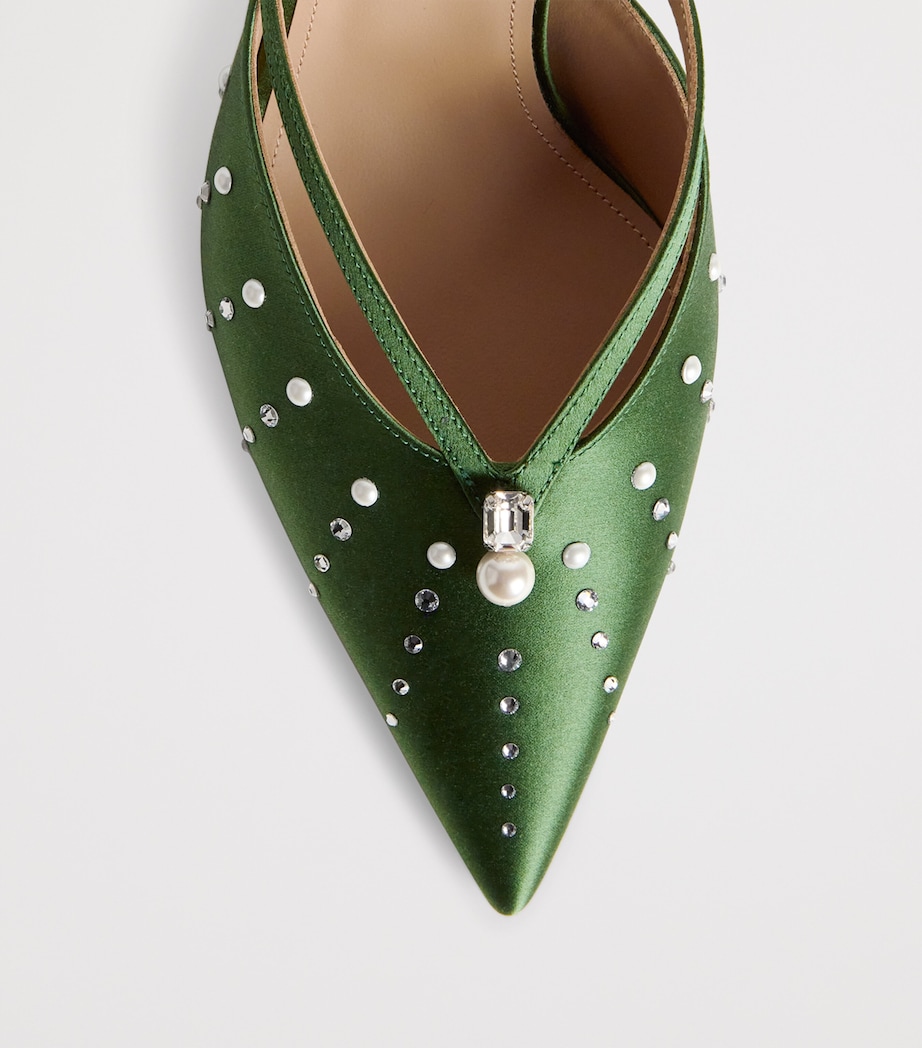 Satin Embellished Marisa Mules HARRODS GREEN Image 5