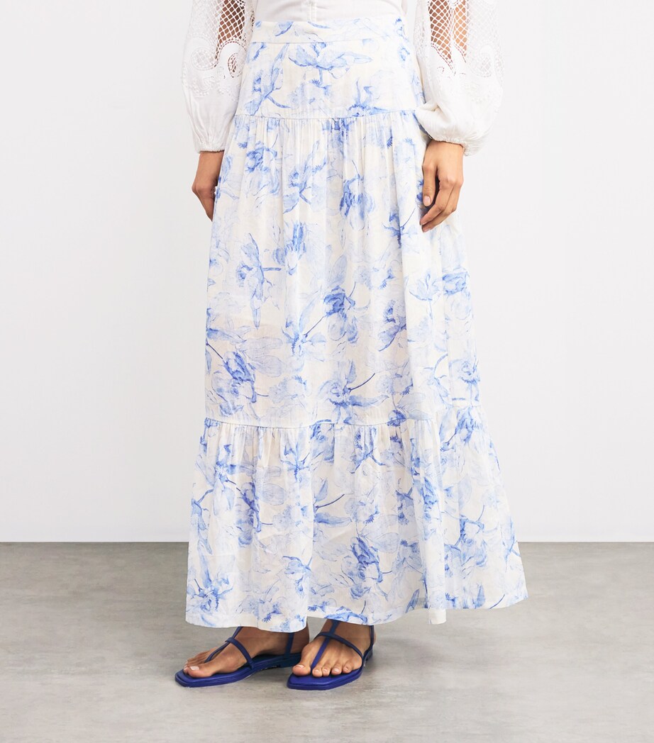 Linen-Blend Watercolour Maxi Skirt BLUE FLOWER PRINT Image 3