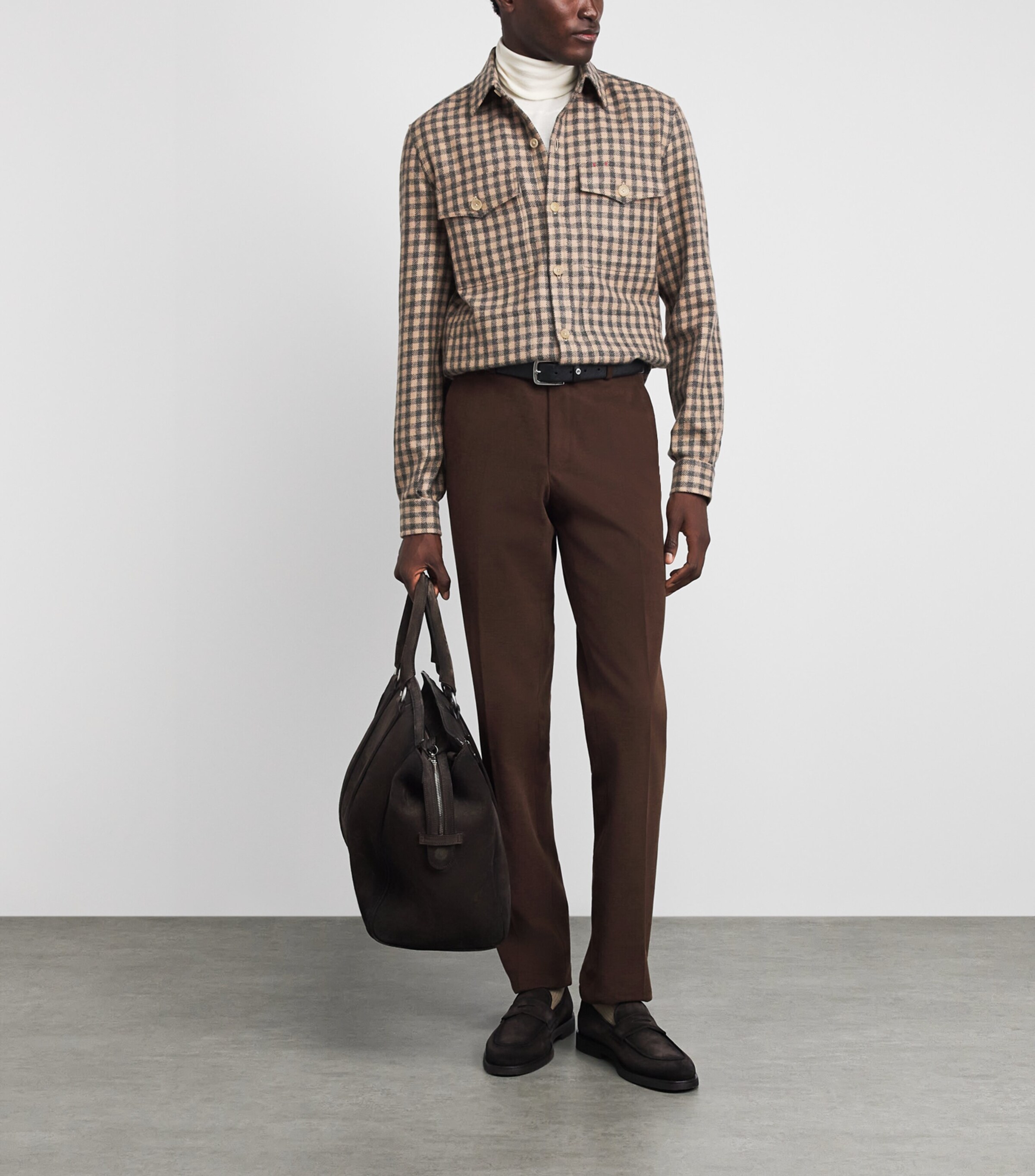Isaia Mens Cashmere Check Overshirt Image 2