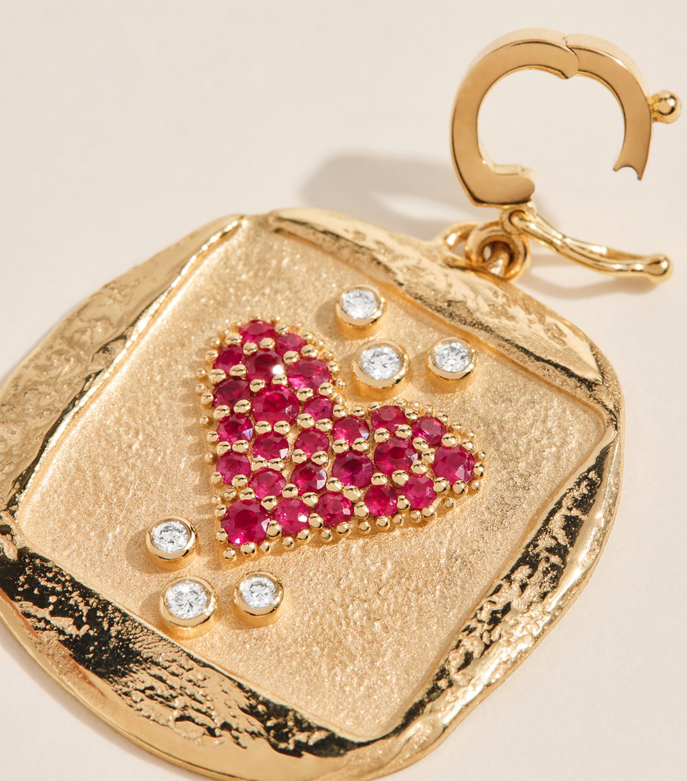 Azlee Large Yellow Gold, Diamond and Pavé Ruby Coin Amour Charm Yellow Gold Image 3