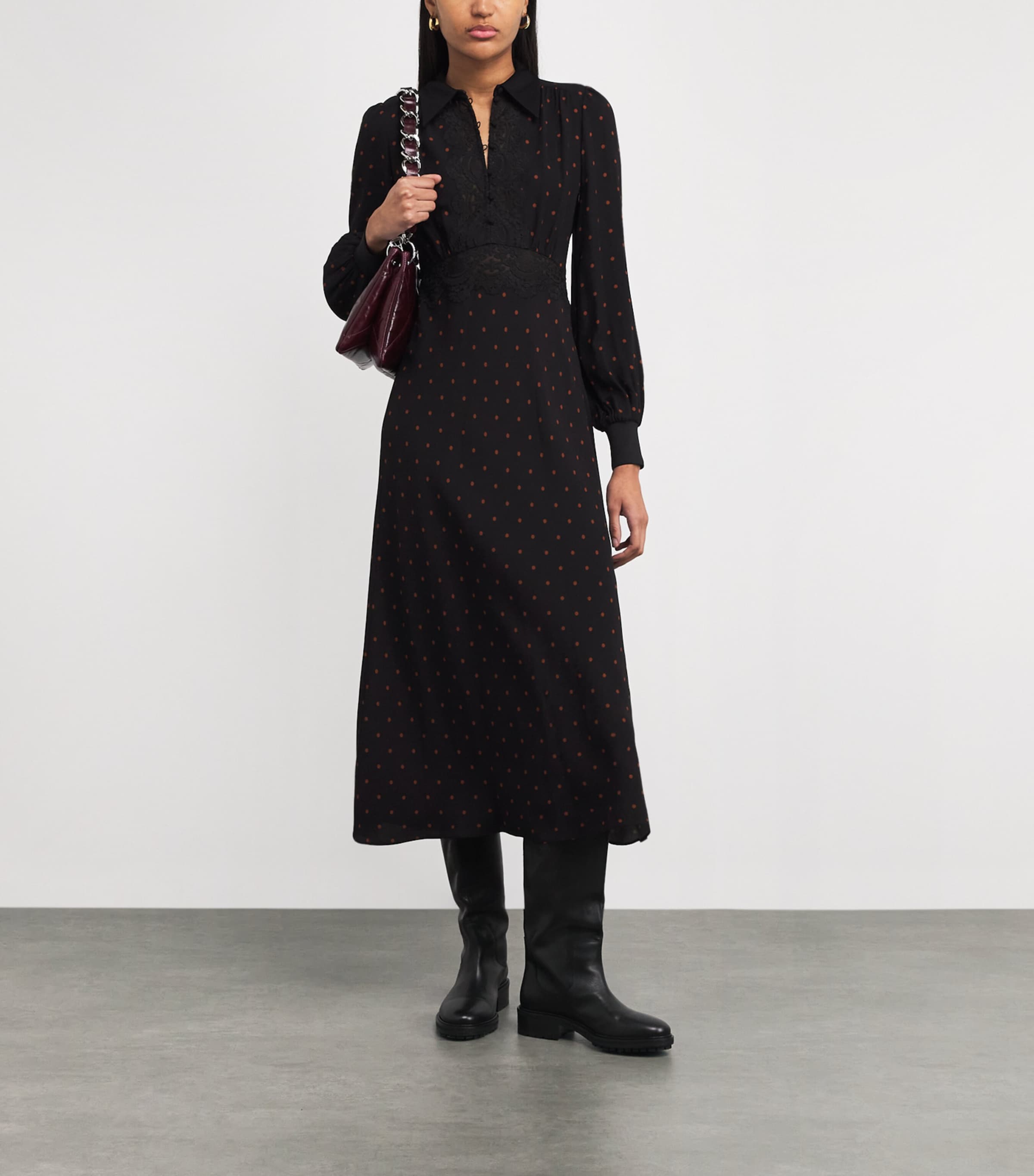 Polka-Dot Lace-Trim Maxi Dress BLACK/CARAMEL Image 2