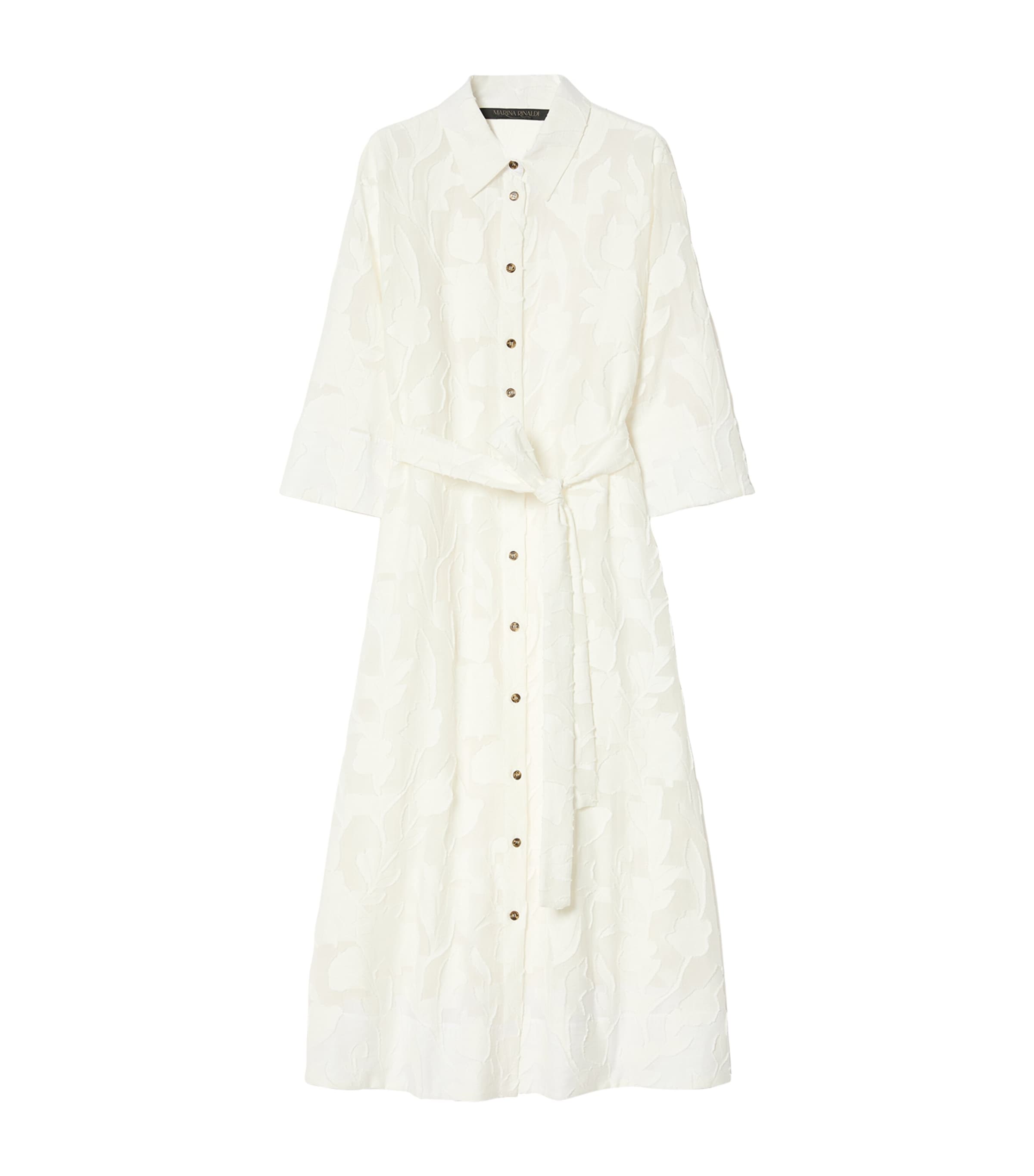 Marina Rinaldi Womens Floral Jacquard Midi Shirt Dress White Image 1