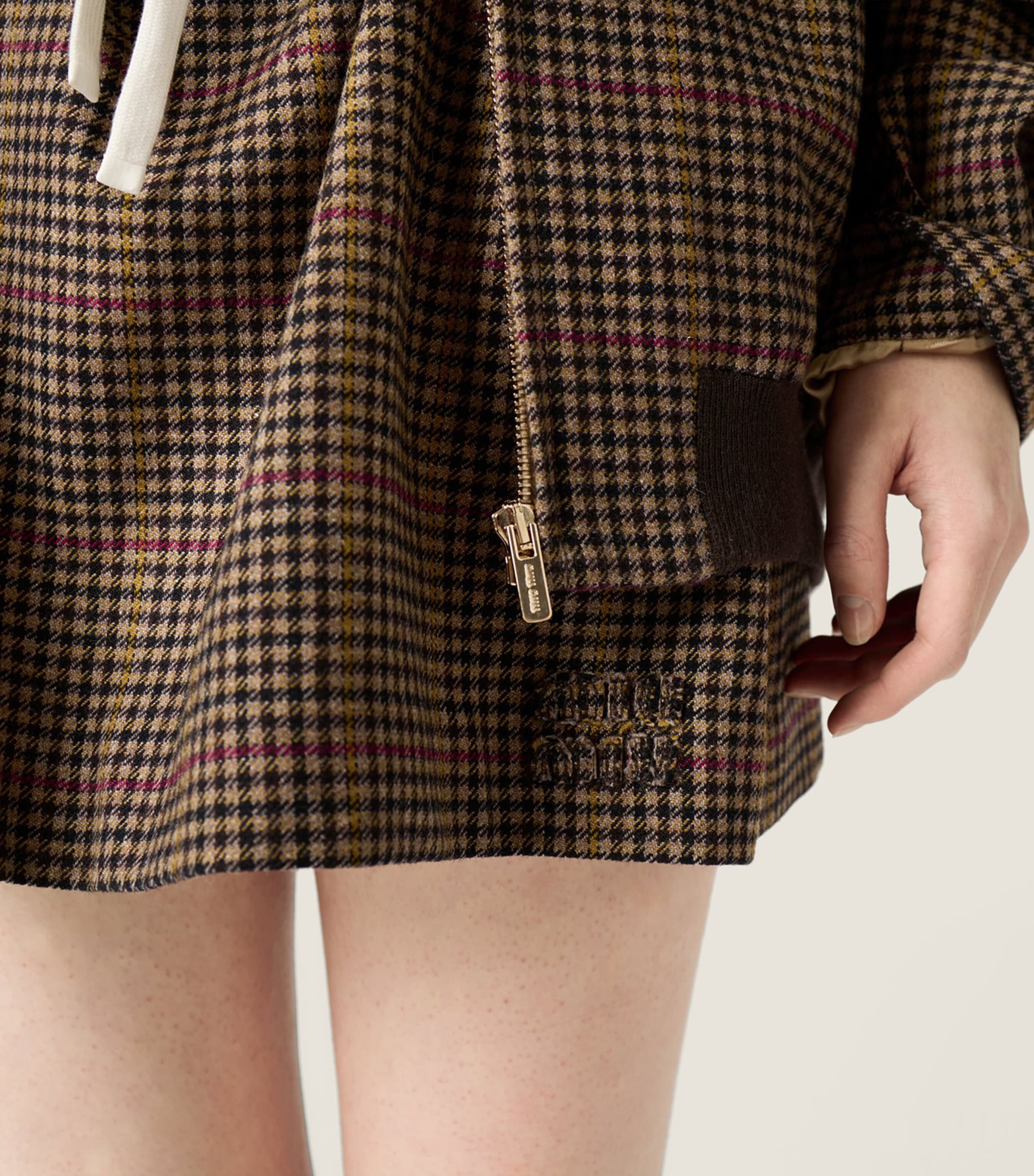 Miu Miu Womens Wool Houndstooth Drawstring Mini Skirt Image 5