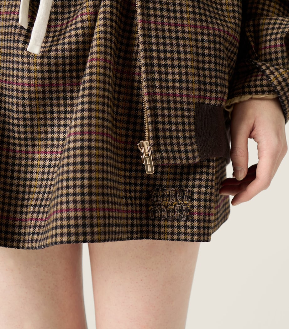 Miu Miu Womens Wool Houndstooth Drawstring Mini Skirt Image 5