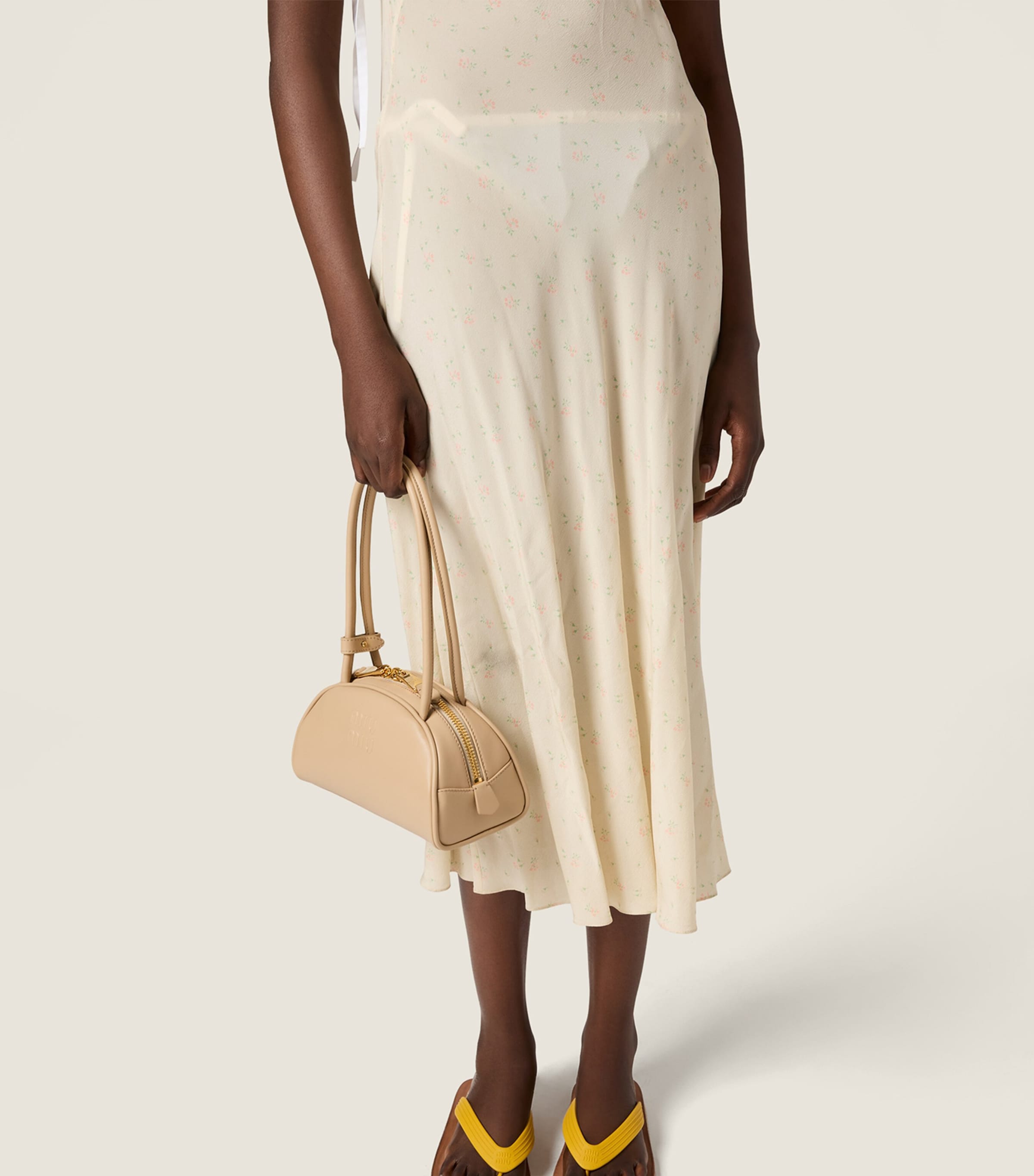 Miu Miu Womens Embroidered Marocain Midi Dress Neutral Image 5