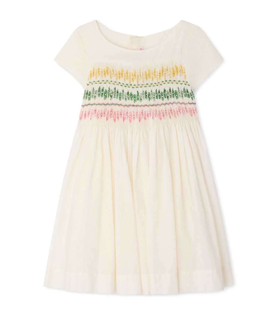 Bonpoint Cotton Ruched Floral Dress (10-14 Years) Blanc Lait Image 1