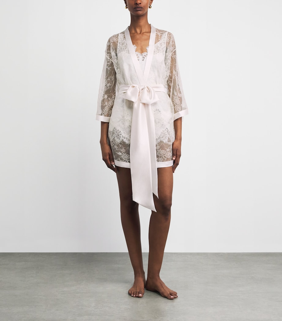 Carine Gilson Womens Silk Lace-Trim Louise Short Kimono Lime / Citron Image 2