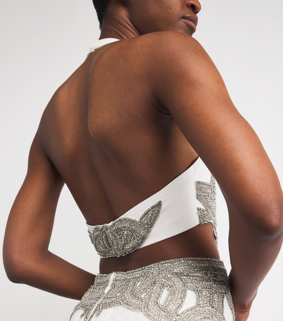 Silk Chiffon Embellished Gown MS0015 WHT/ANTQ SLVR Image 4