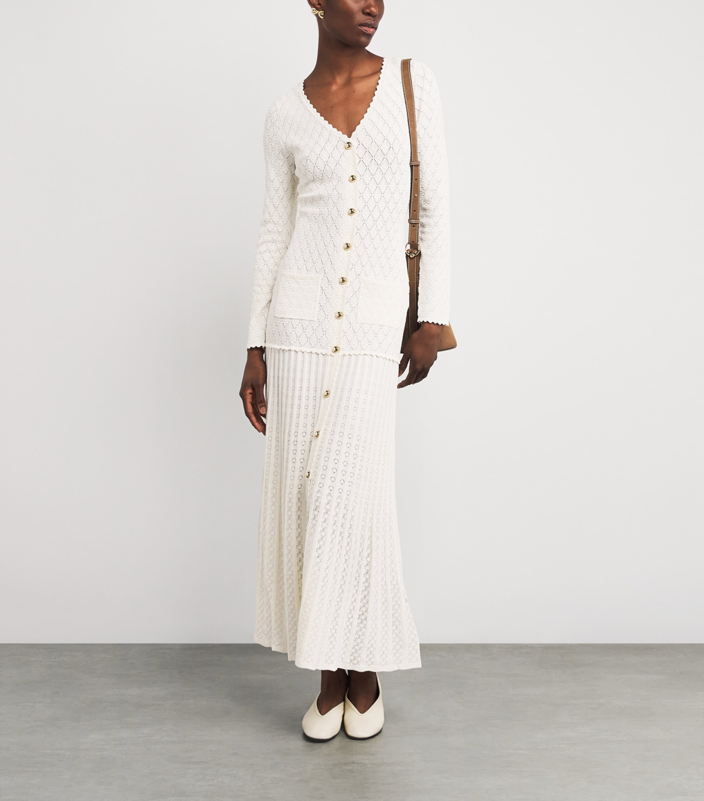 Knit V-Neck Midi Dress ECRU Image 2