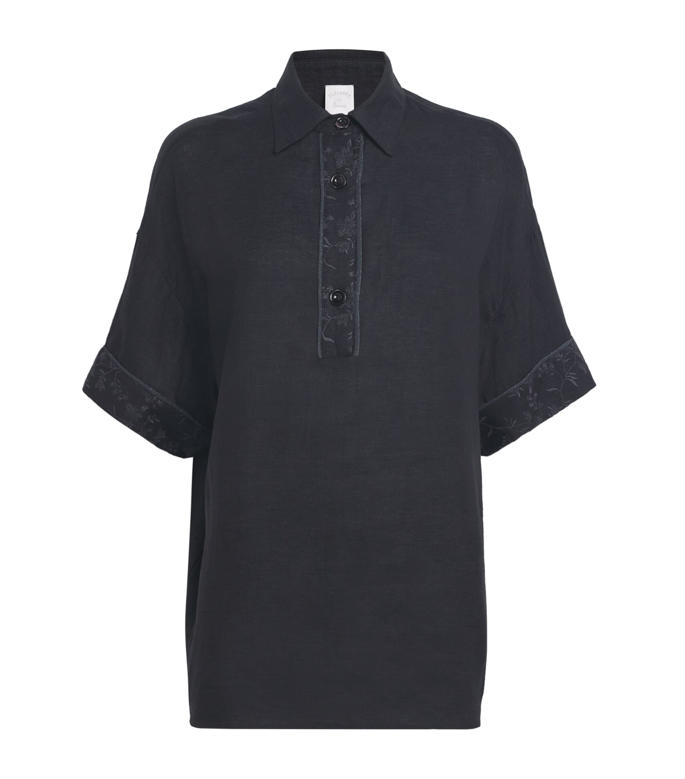 Eleventy Womens x Harrods Linen Embroidered Collared Shirt Nero Image 1