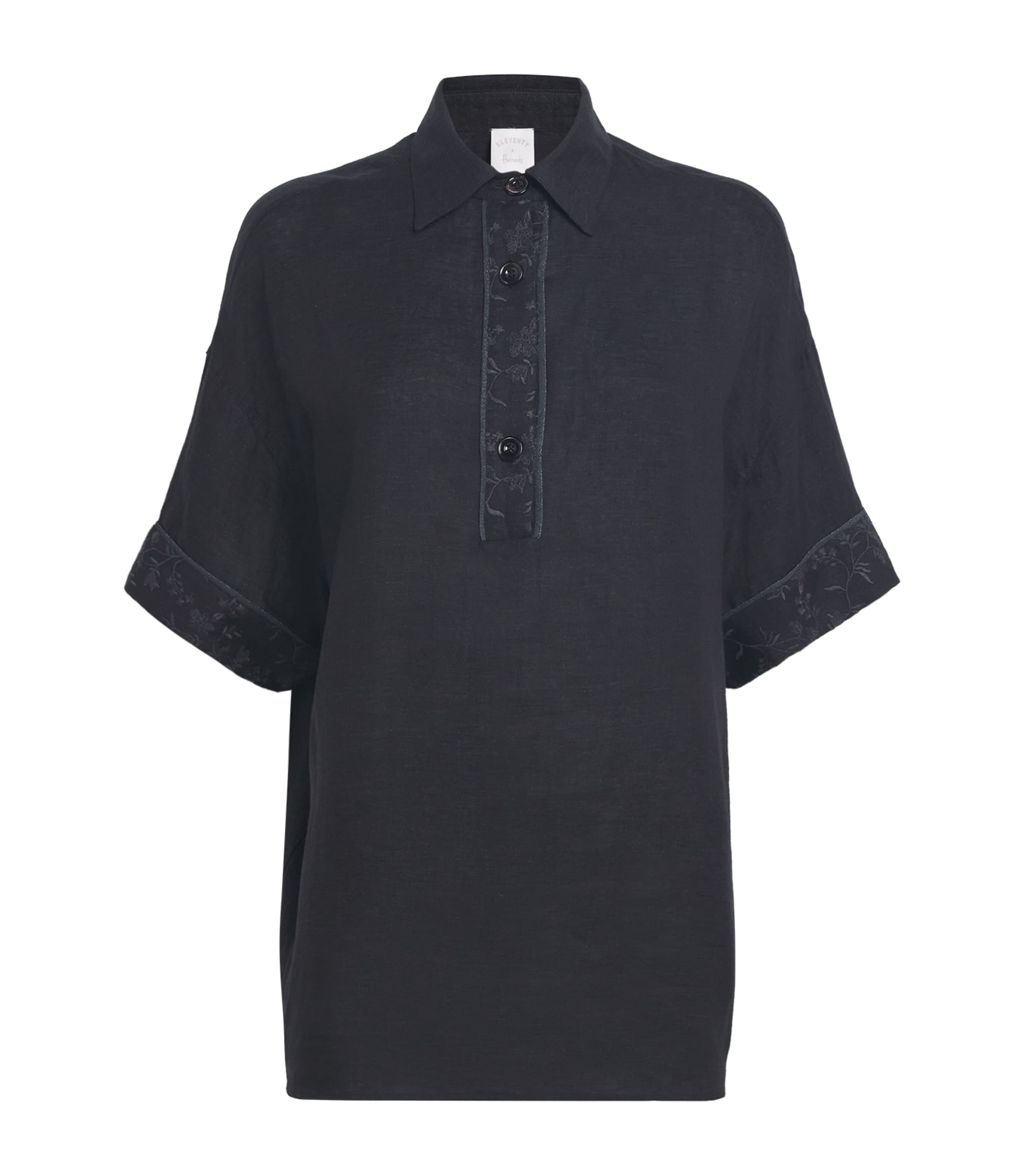 Eleventy x Harrods Linen Embroidered Collared Shirt | Women Clothing | Tops | Workwear | Designers | Eleventy