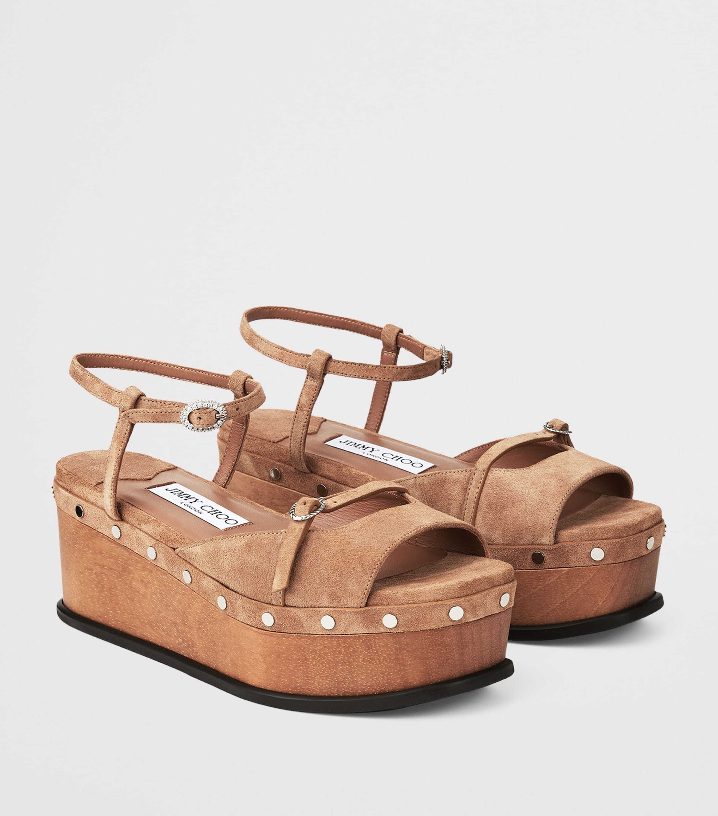 Jimmy Choo Kata 60 Velvet Suede Wedge Sandals Toffee Image 3