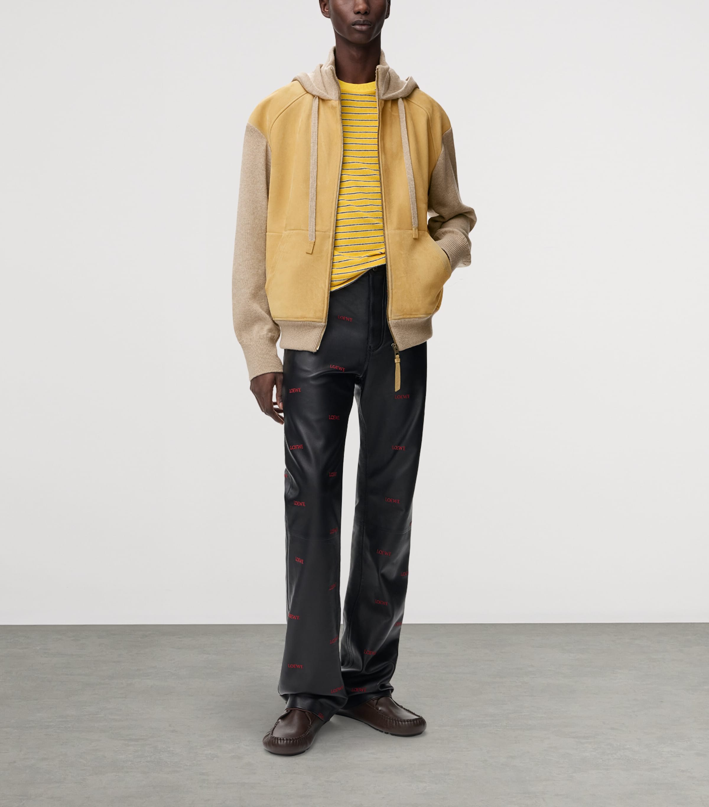 LOEWE Mens Suede-Wool Hybrid Hoodie Beige Image 2
