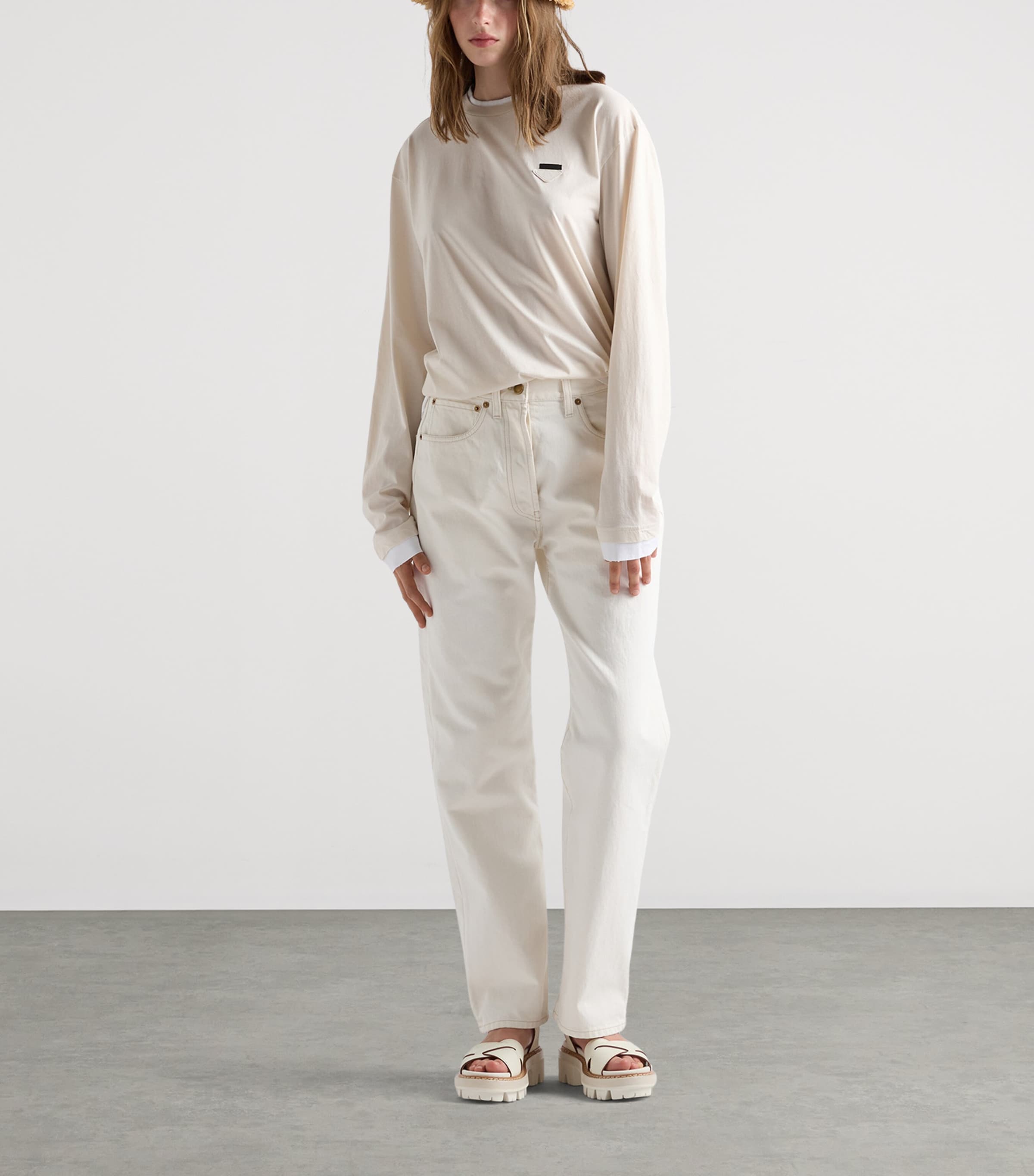 Prada Womens Old Denim Straight Jeans White Image 2