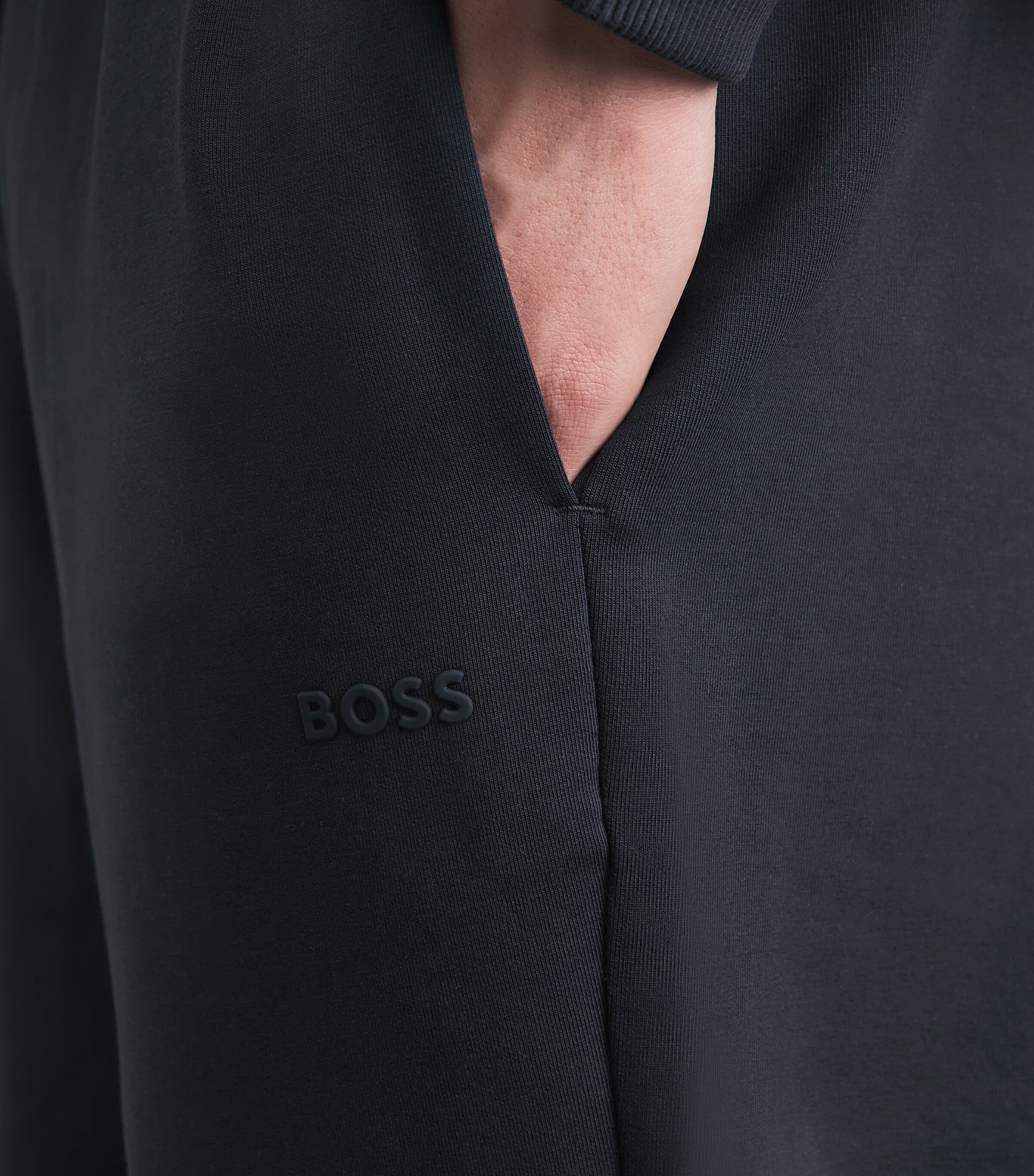 BOSS Mens Stretch-Cotton Cuffed Sweatpants Dark Blue Image 3