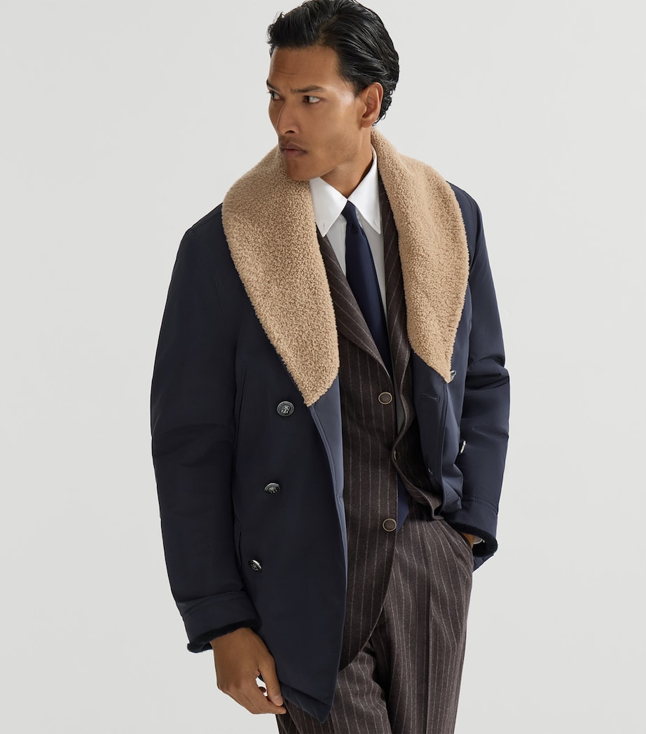 Brunello Cucinelli Mens Shearling-Trim Water-Resistant Overcoat Image 4