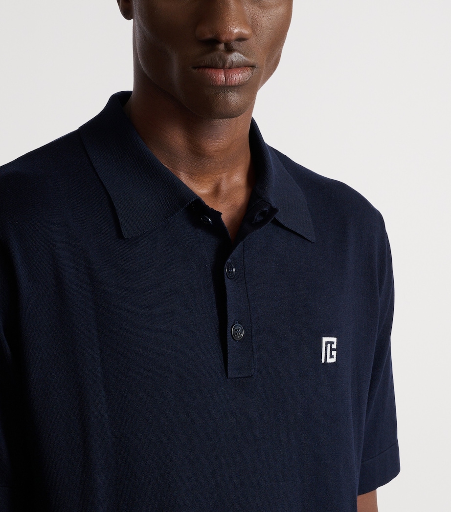Silk-Cotton Logo Polo Shirt SIV MARINE/BLANC Image 7