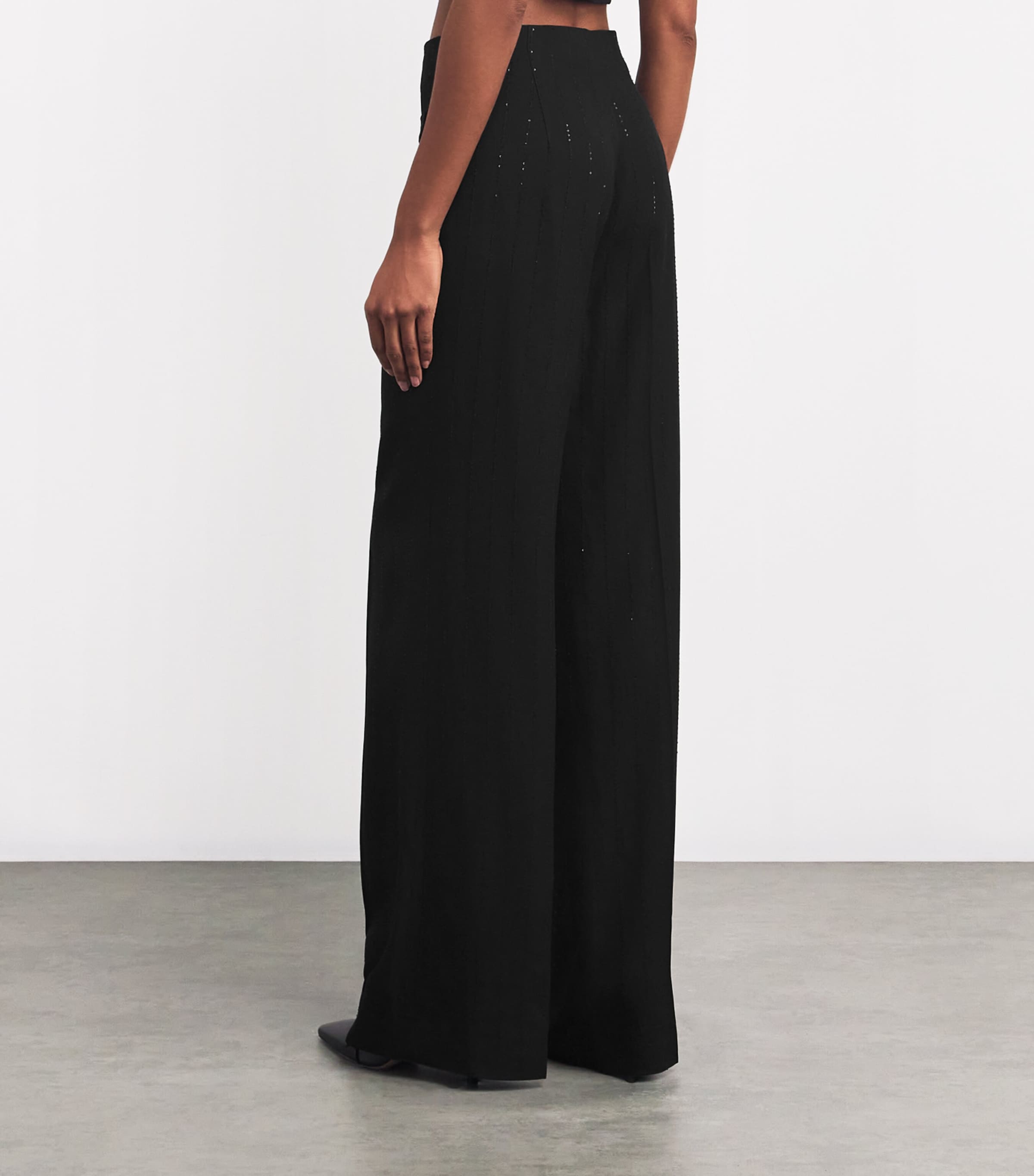 Sequin-Pinstripe Wide-Leg Trousers BLACK Image 4