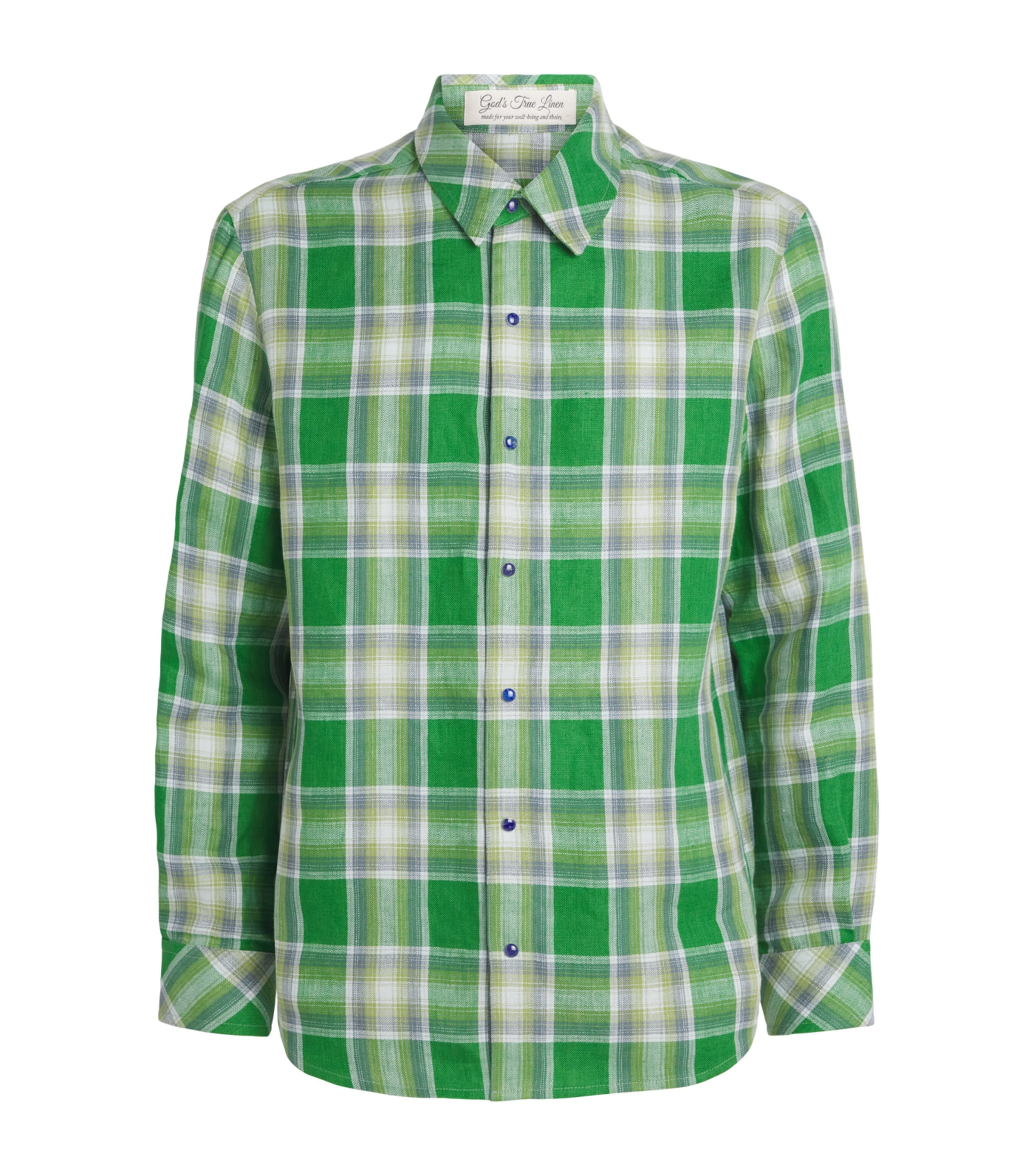 GOD'S TRUE CASHMERE Mens Linen Tartan Harbour Shirt Lapis Lazuli Image 1