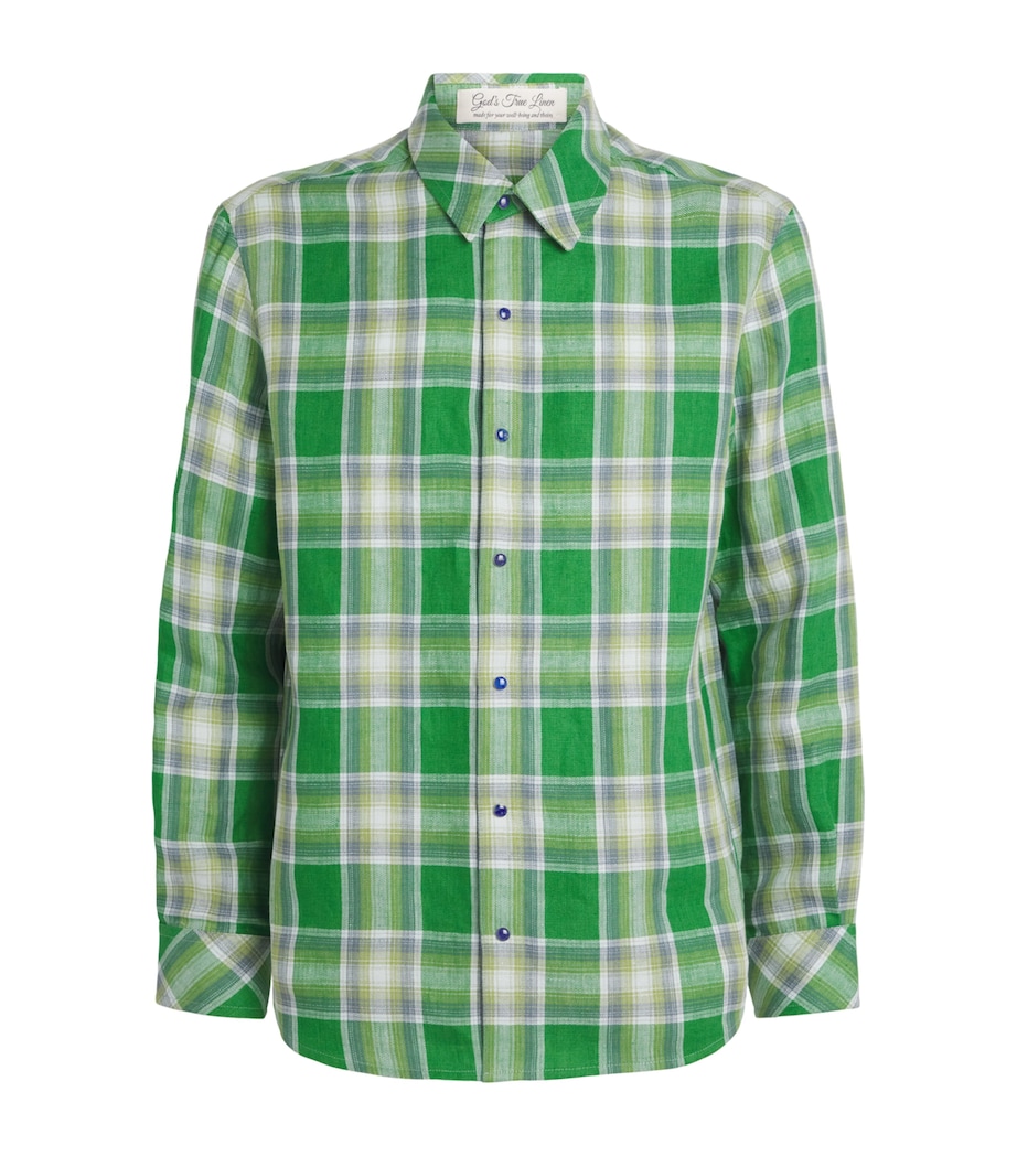 GOD'S TRUE CASHMERE Mens Linen Tartan Harbour Shirt Lapis Lazuli Image 1