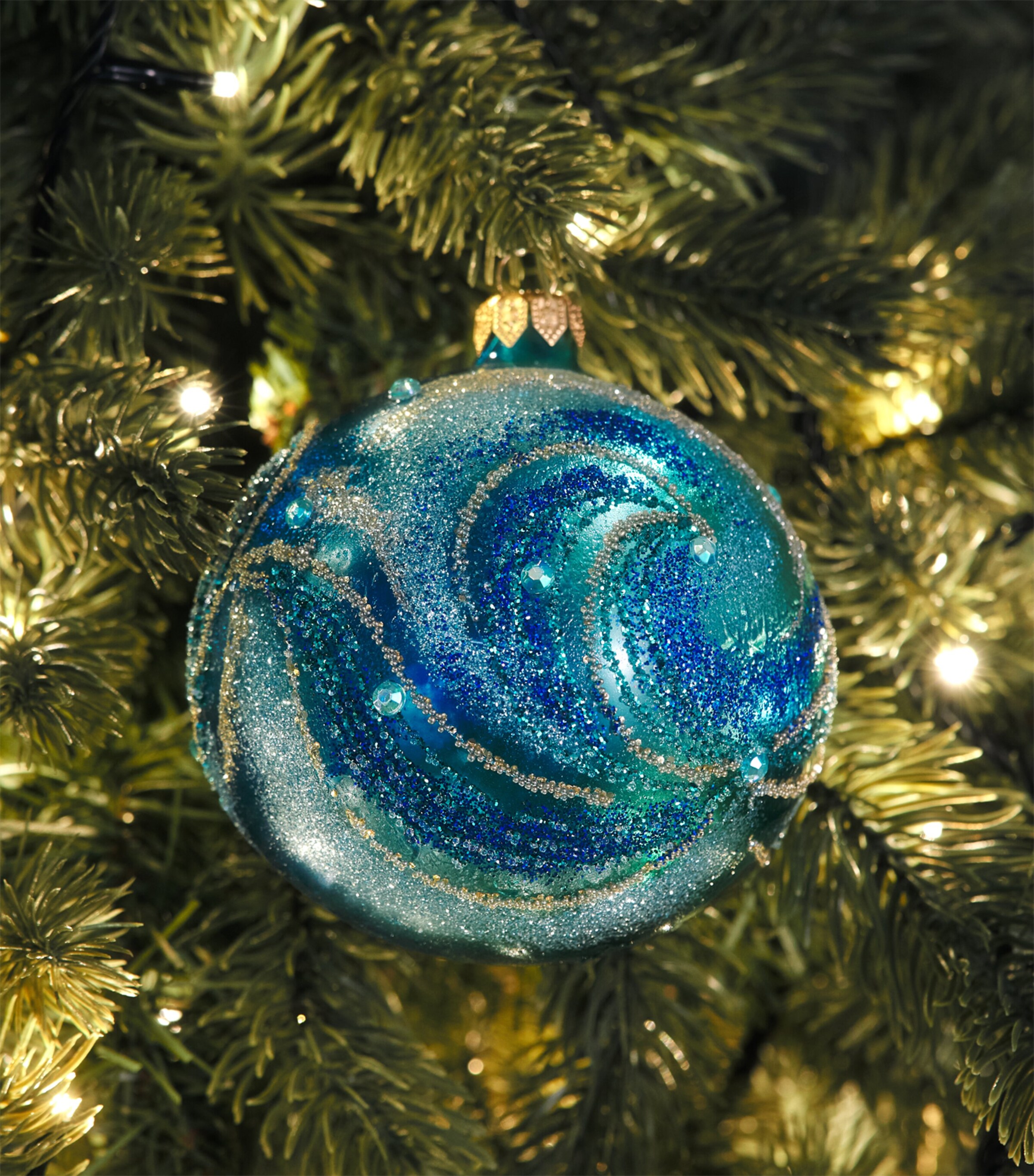 Harrods Gitter Wave Bauble Blue Image 3