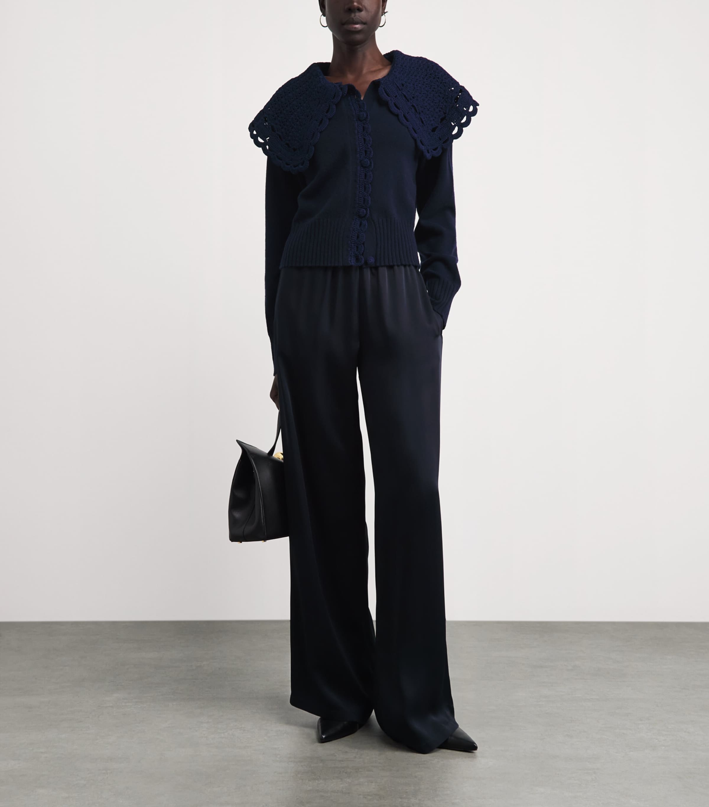 Wool-Blend Collared Cardigan NAVY Image 2