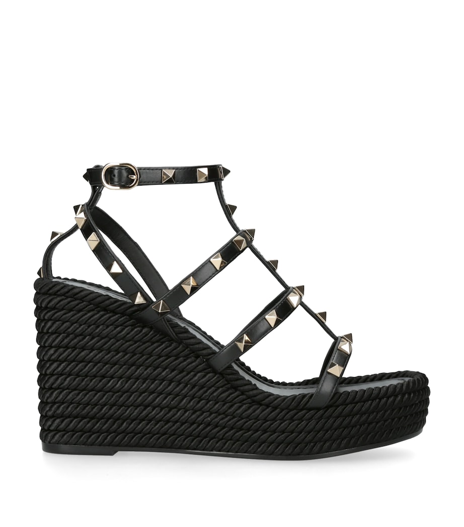 Valentino Garavani Rockstud Wedge Sandals 95 Black Image 1