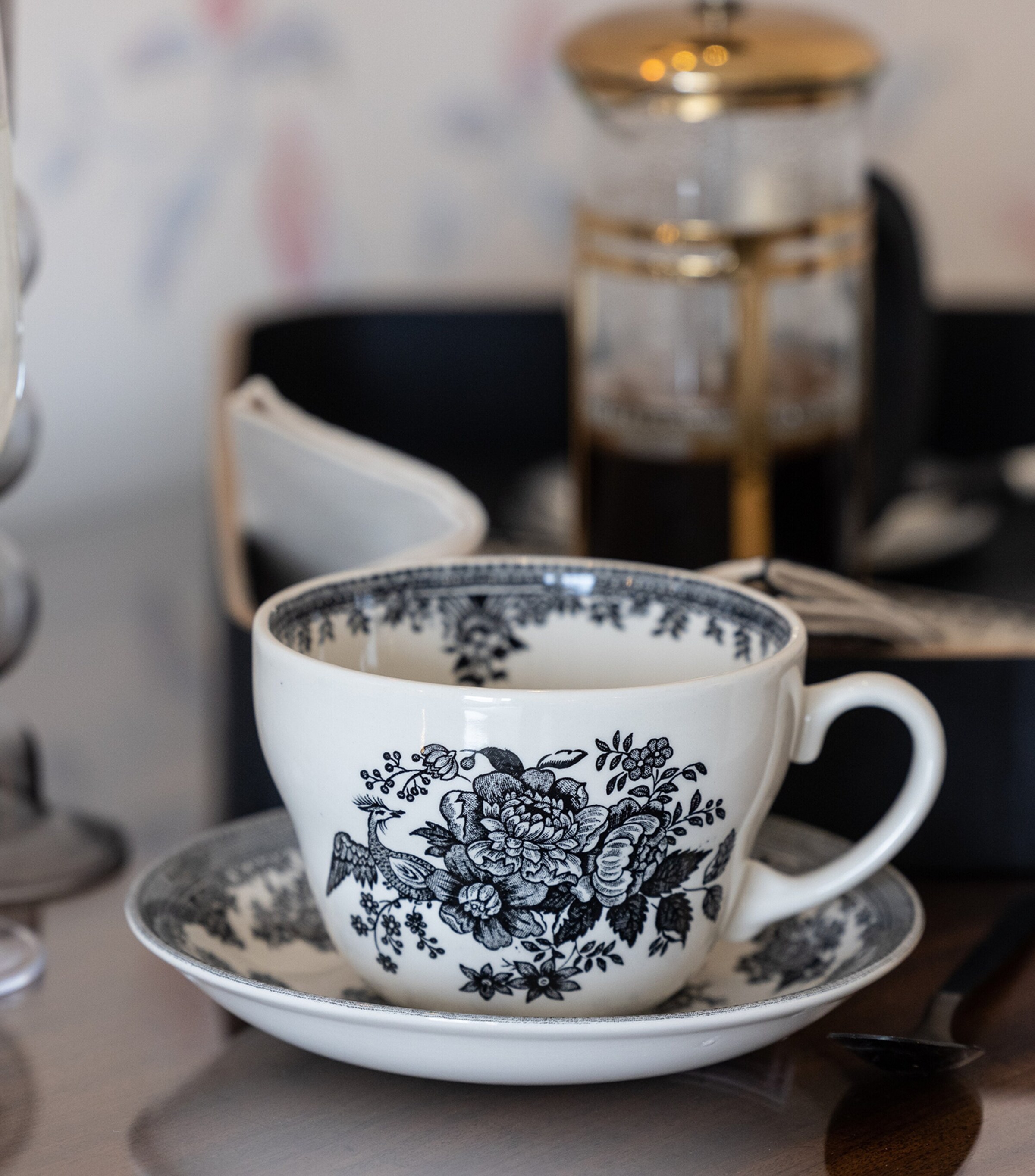 Asiatic Pheasants Breakfast Cup and Saucer BLACK & WHITE Image 2