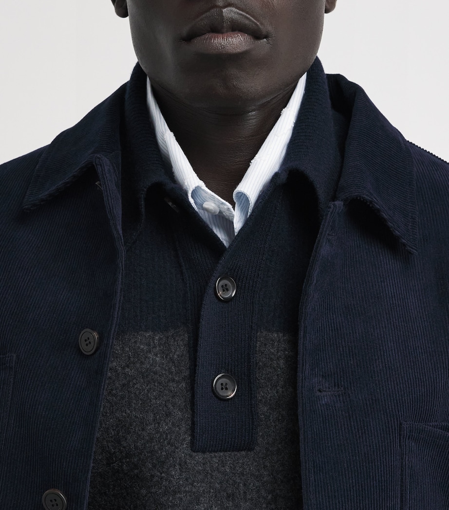 Wool Intarsia-Stripe Polo Sweater NAVY/CHARCOAL Image 6