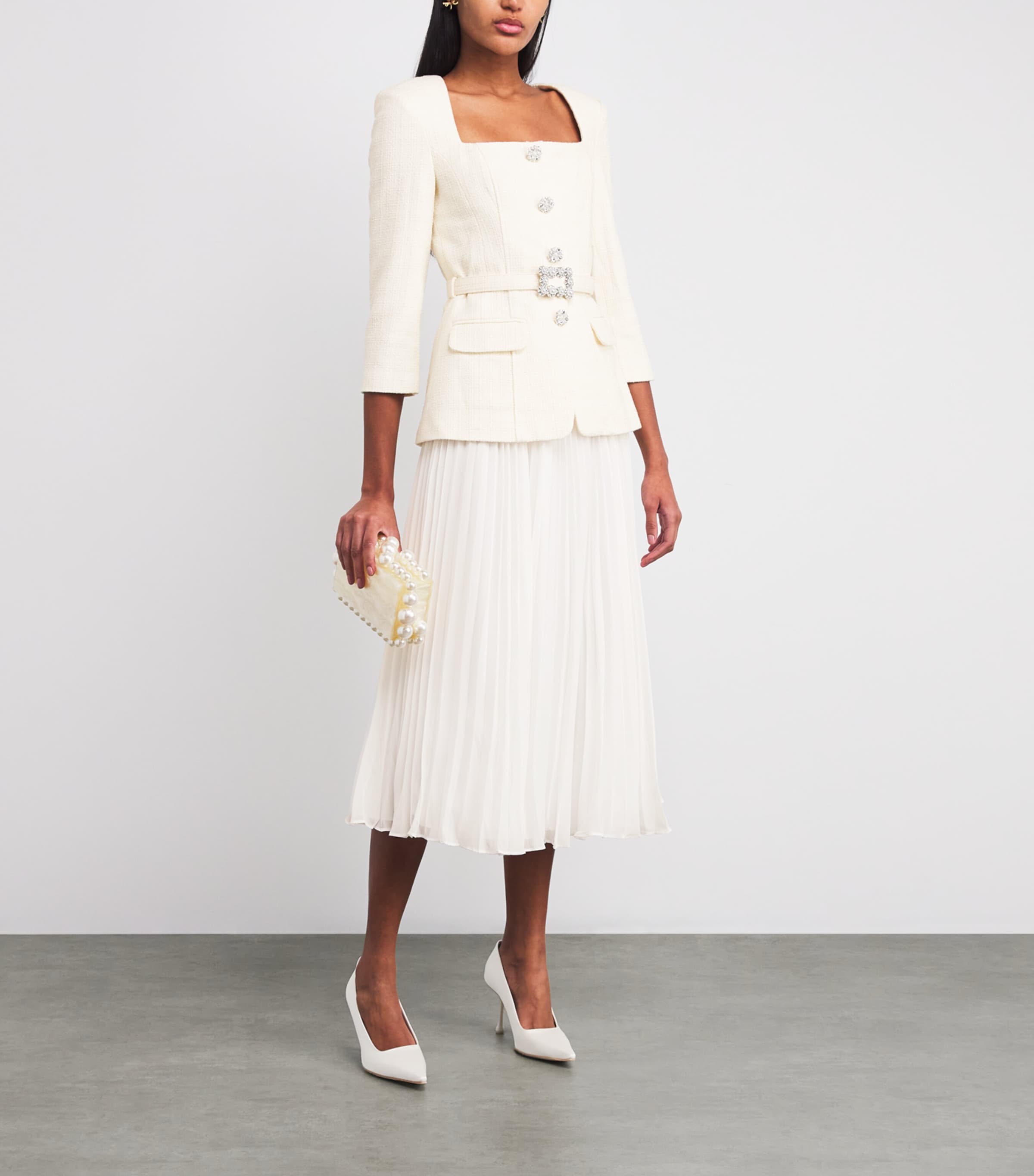 Bouclé Long-Sleeve Midi Dress CREAM Image 2