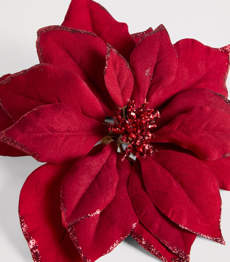 Glittered Poinsettia Decoration BURGUNDY Image 2