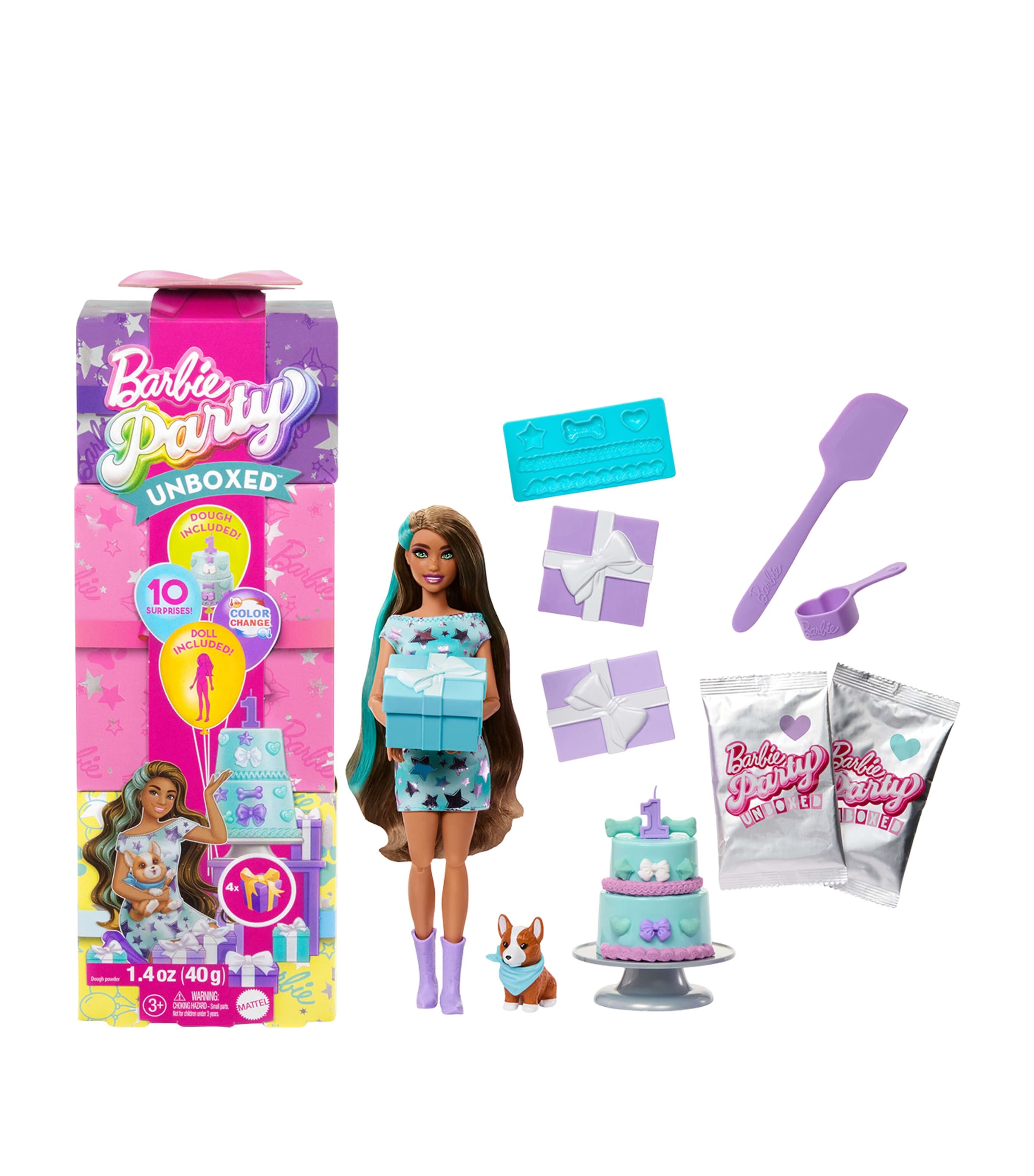 Barbie Party Unboxed Pet Birthday Doll And Accessories