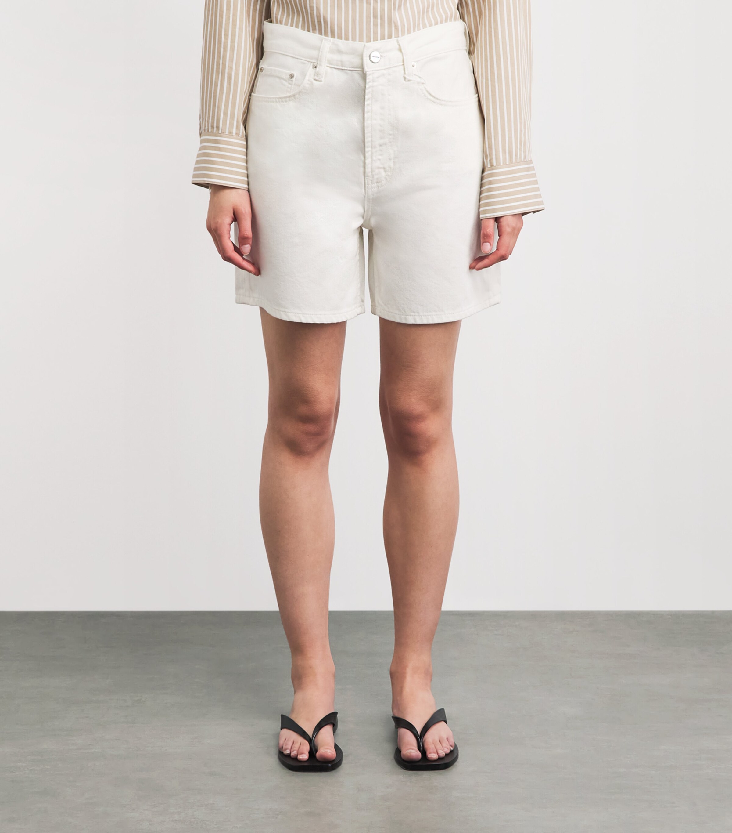 ANINE BING Womens Denim Kat Shorts Ecru Image 4