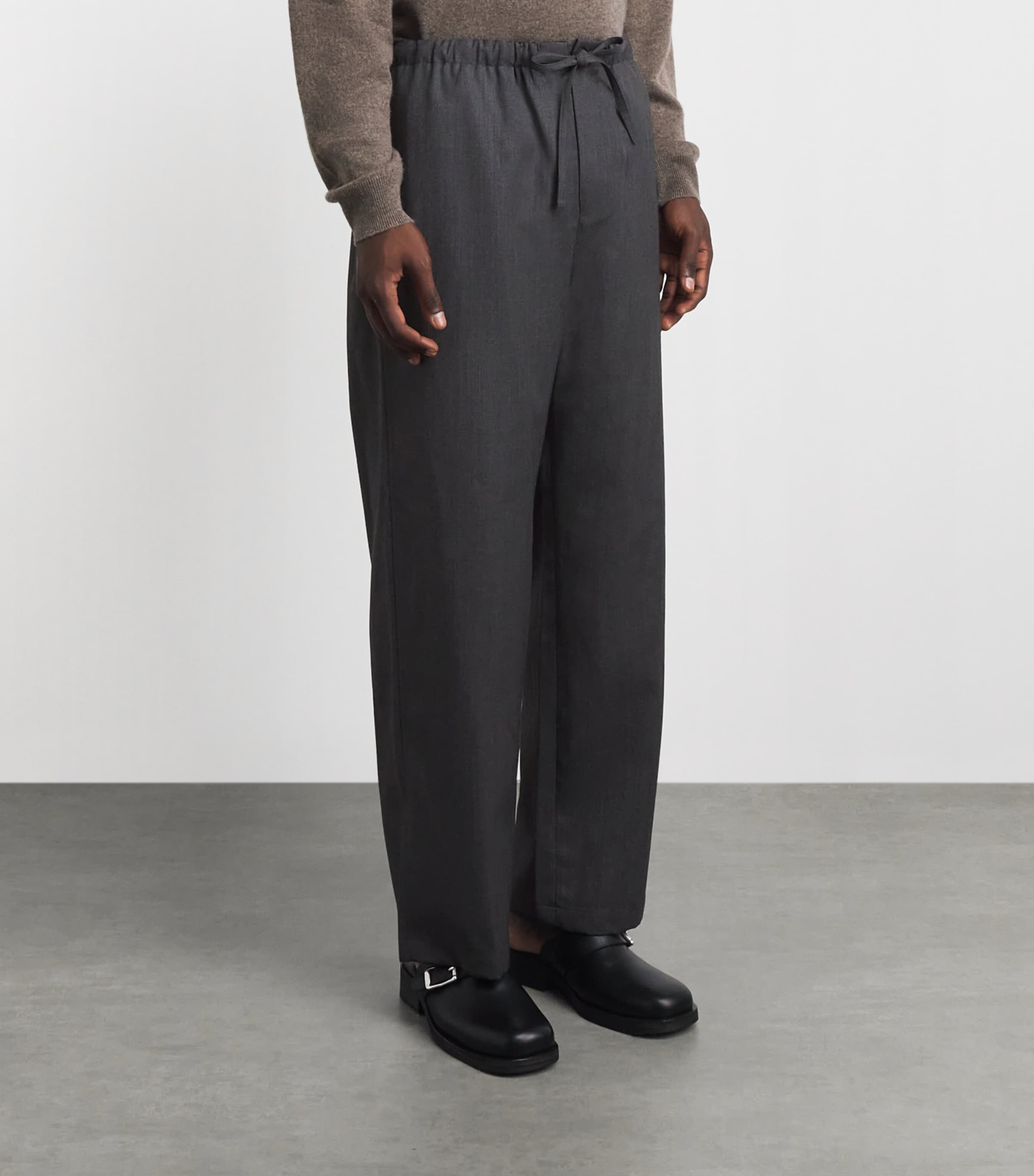 Le 17 Septembre Mens Wool-Blend Drawstring Trousers Grey Image 4