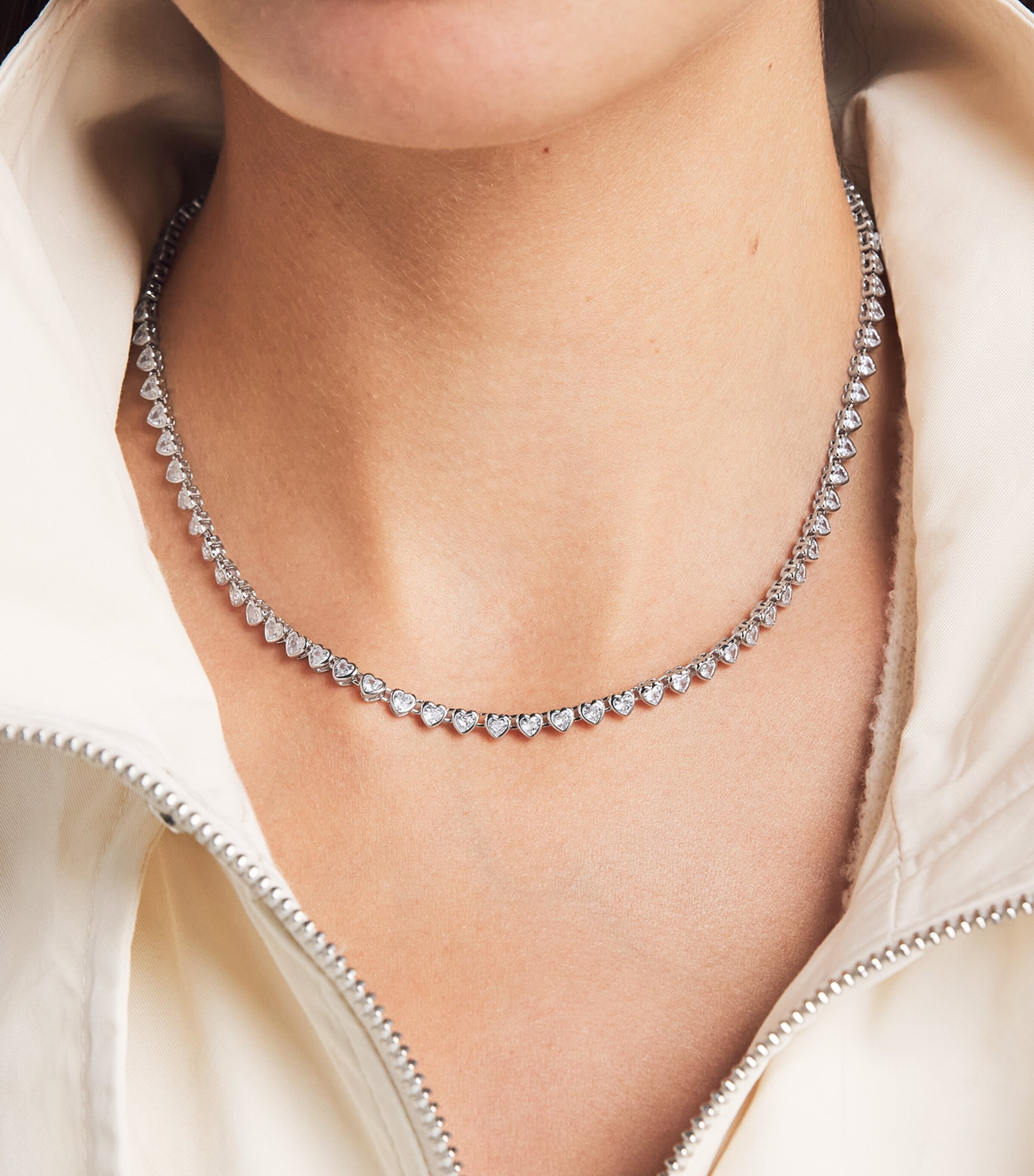Astrid & Miyu Sterling Silver Heart Tennis Necklace Silver Image 2