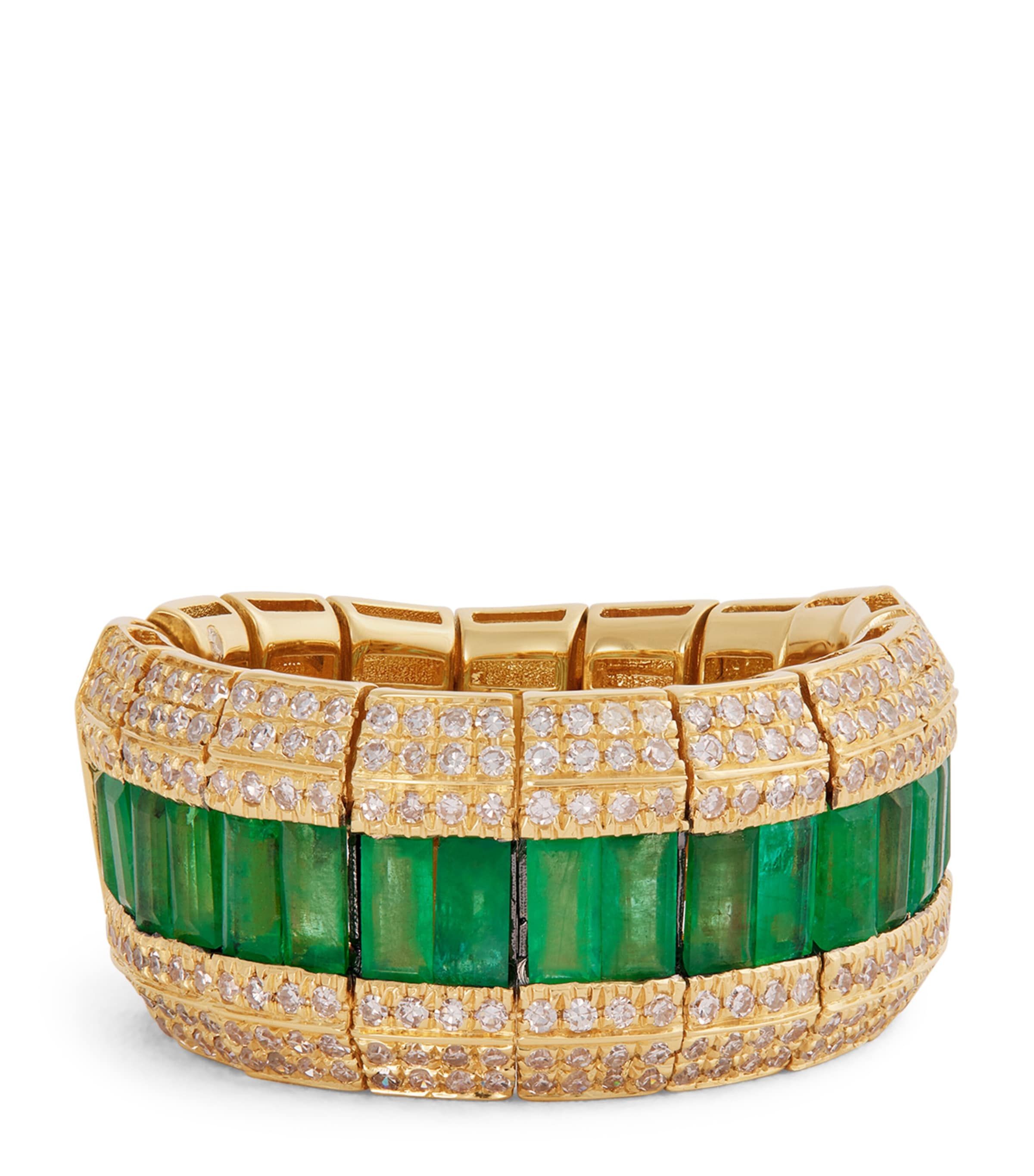 Shay Yellow Gold, Emerald And Diamond Stretch Ring In Gold