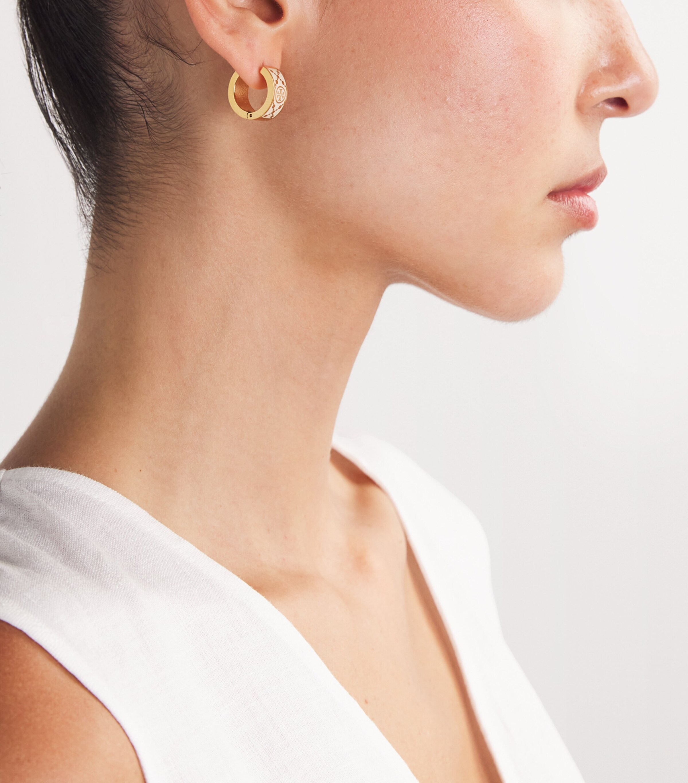 Tory Burch Small Double T Monogram Hoop Earrings | Harrods US