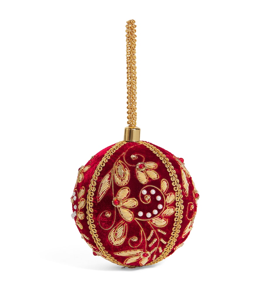 Harrods Velvet Floral-Embroidered Bauble Red Image 1