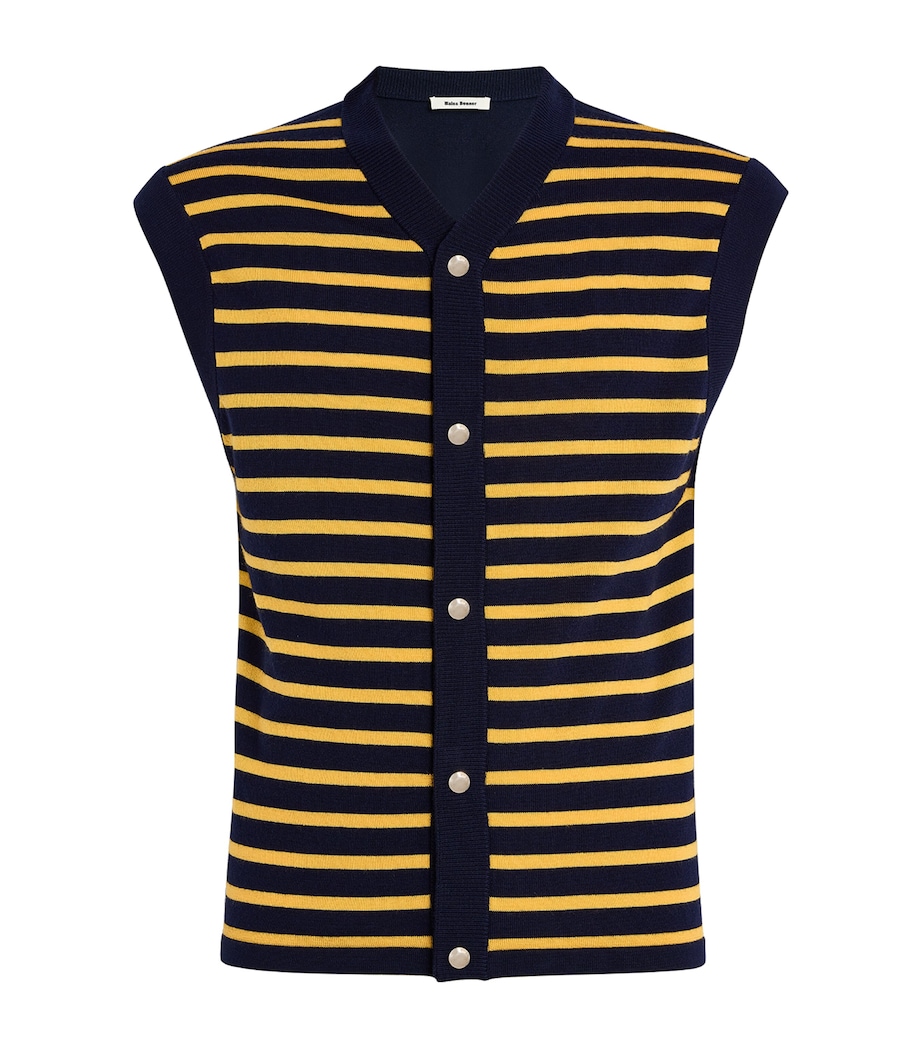 Wales Bonner Mens Wool Kamau Sleeveless Cardigan Navy / Orange Image 1
